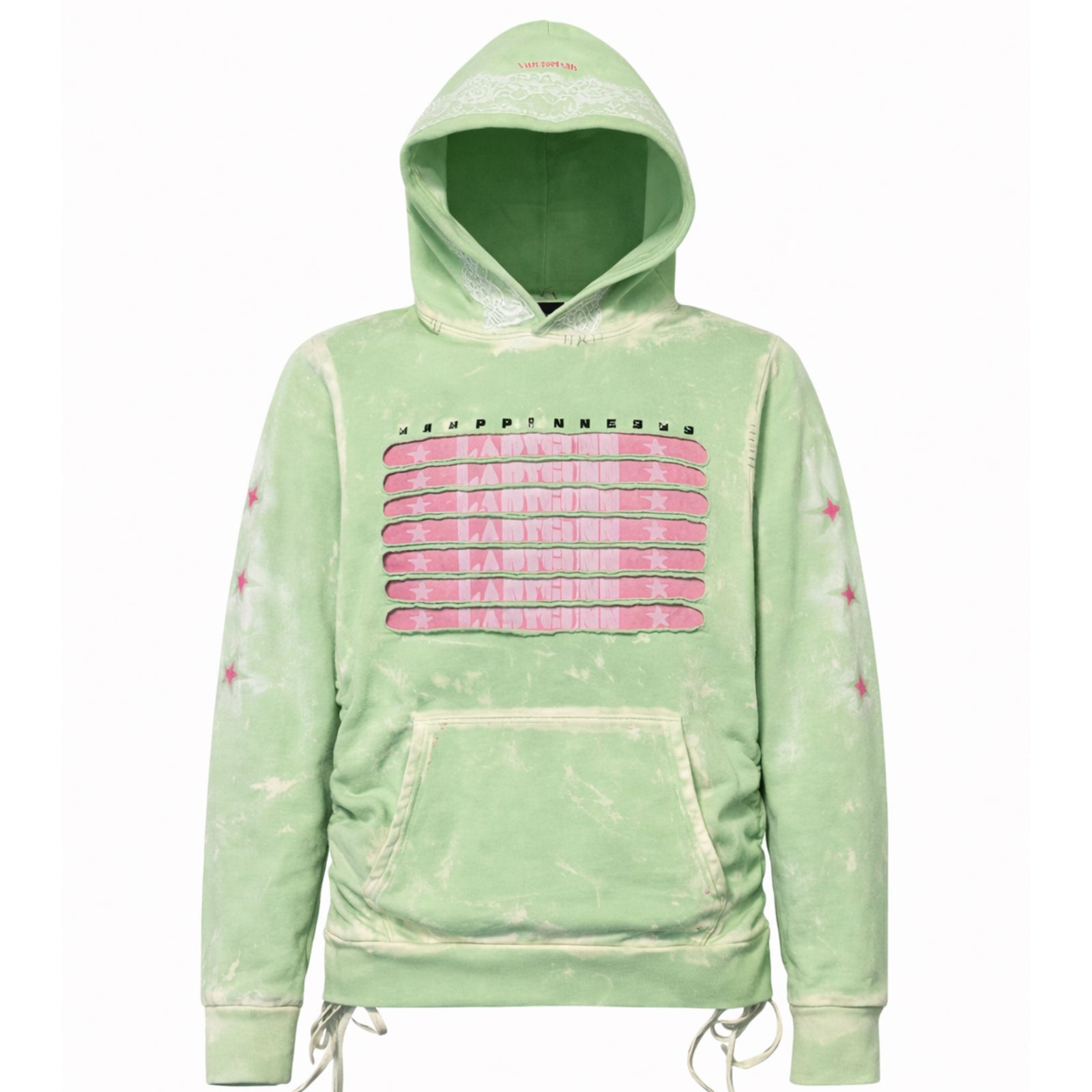 Green Graphic Hoodie with Studded Flag Detail | MINDBLOWN x BTSA