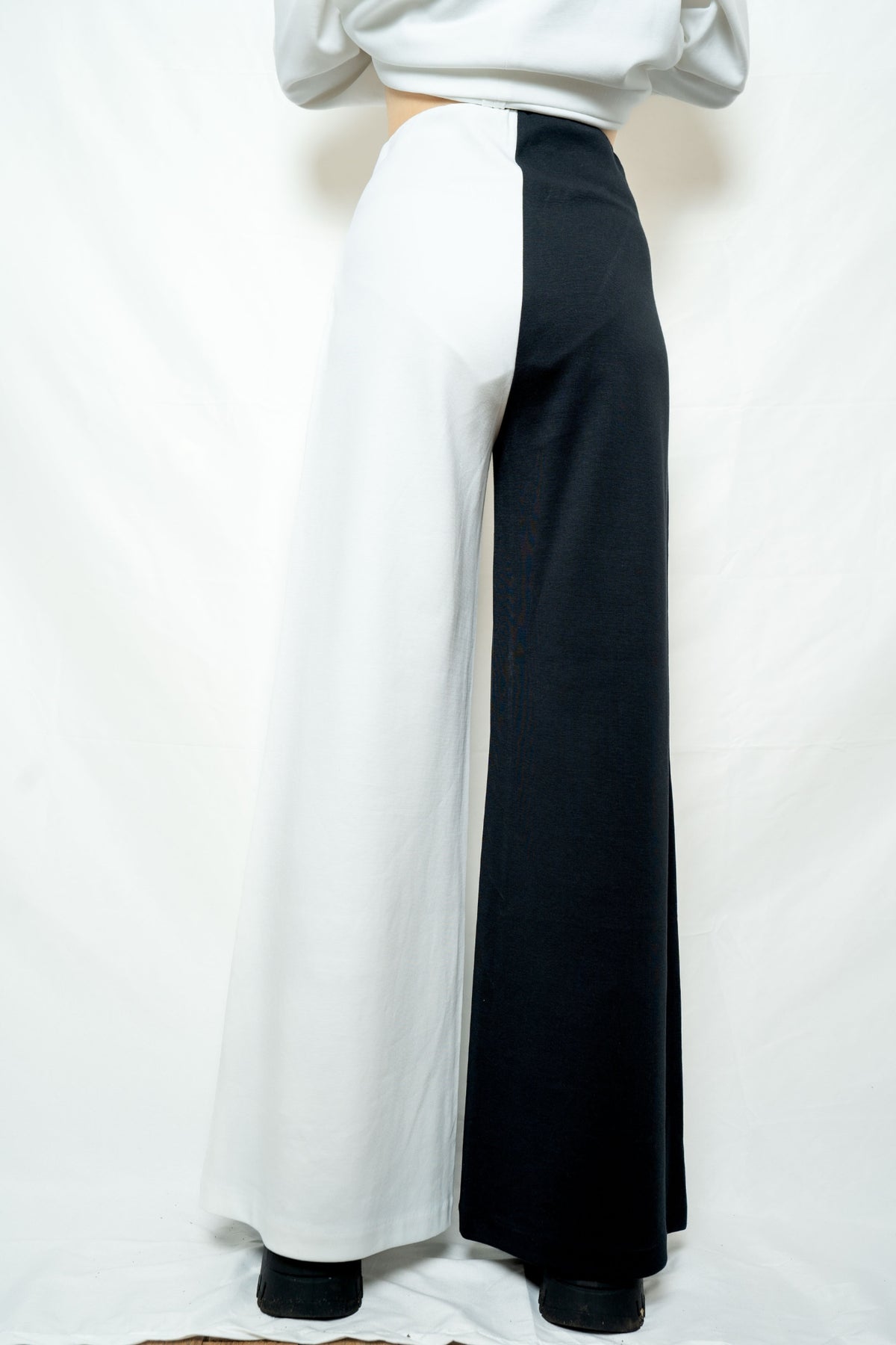 DIVINE HARMONIE - Yin &amp; Yang Two-Tone Wide-Leg Pants, buy at DOORS NYC