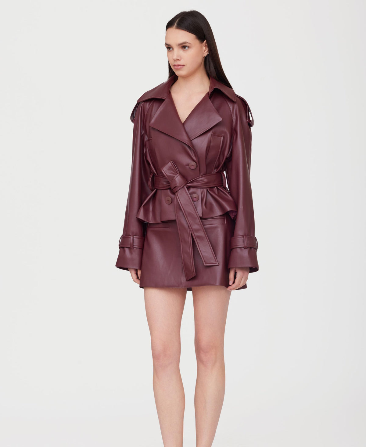 SOTROPA - Eco Leather Blazer | Burgundy, PR Sample at DOORS NYC PR showroom