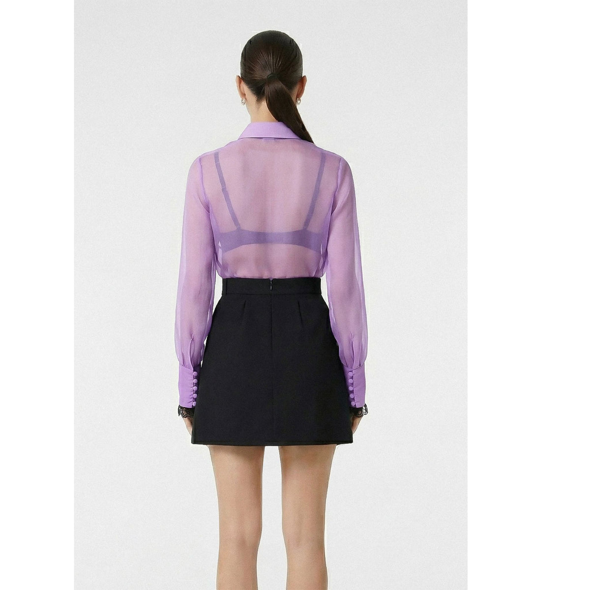 Lilac Ruffle Silk Shirt