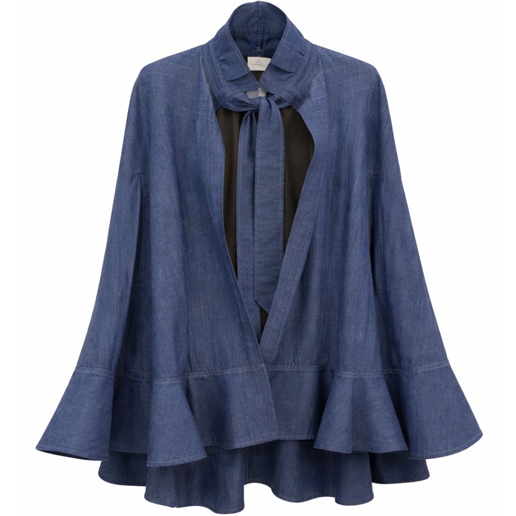 Blue Denim Tie-Neck Blouse | PR Sample