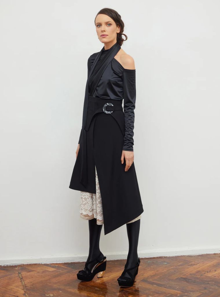 JULIA ALLERT - Layered Skirt With White Lace Detail | Black, buy at DOORS NYC