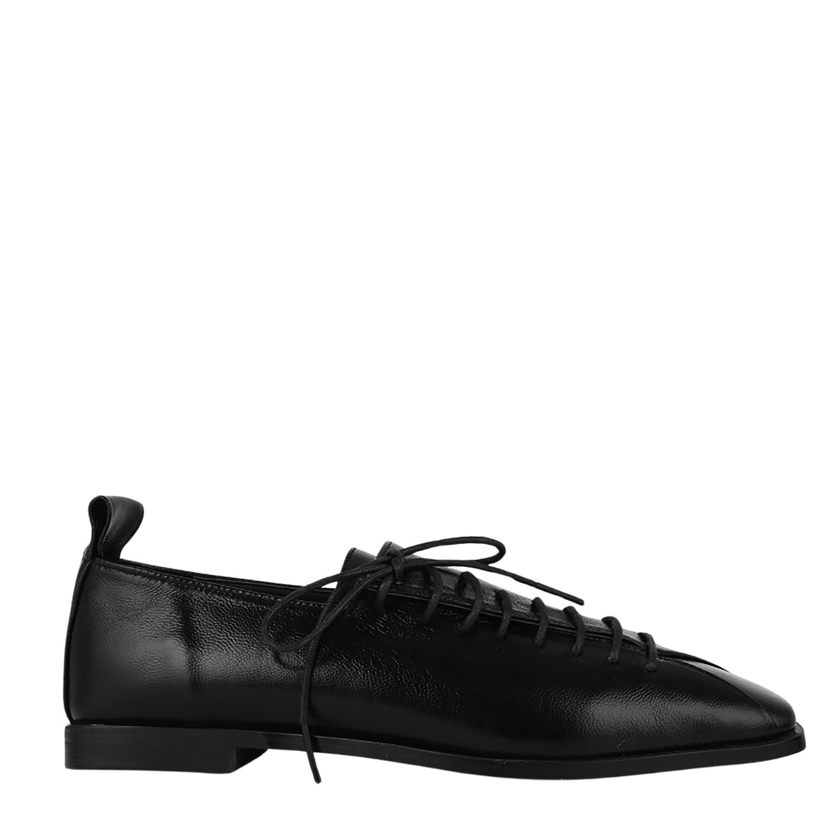 Black Leather Lace-Up Square Toe Shoes with Diagonal Design