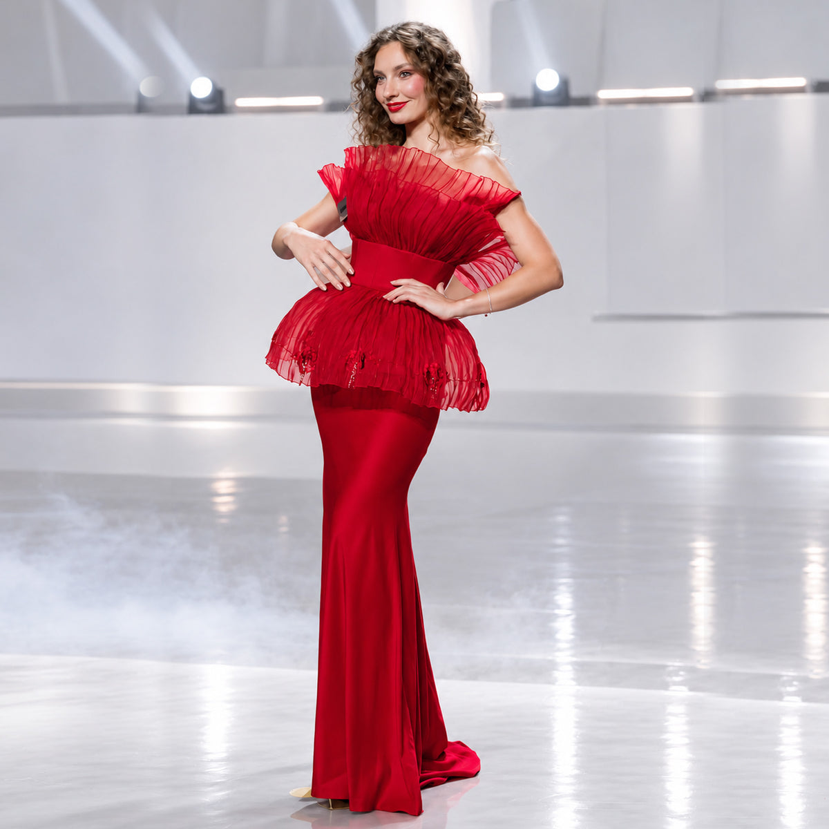 ELSA NILAJ - Floral Structured Gown | Red, buy at DOORS NYC