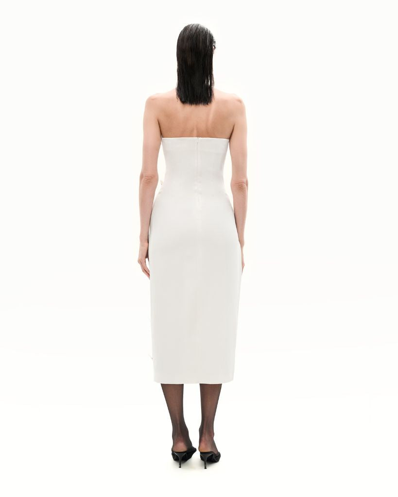 KRIS MARAN - Strapless Dress With Signature Buttons | White buy at DOORS NYC