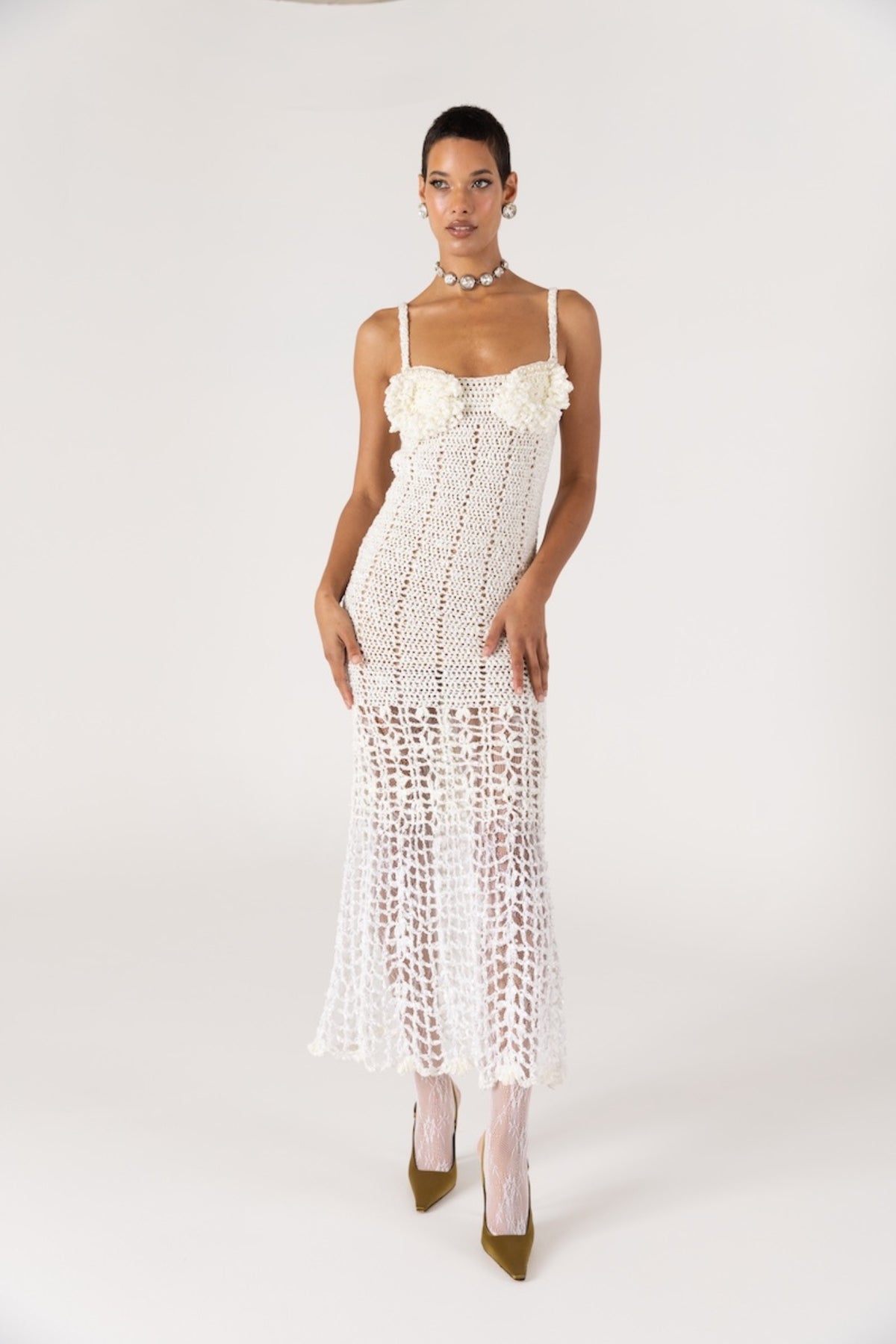 ANDREEVA - Chrysanthemum Crochet Dress | White