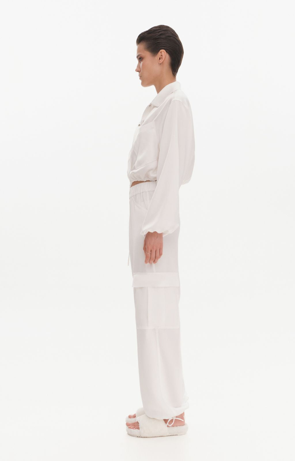 KRIS MARAN - Silky Cargo Pants | Ecru buy at DOORS NYC