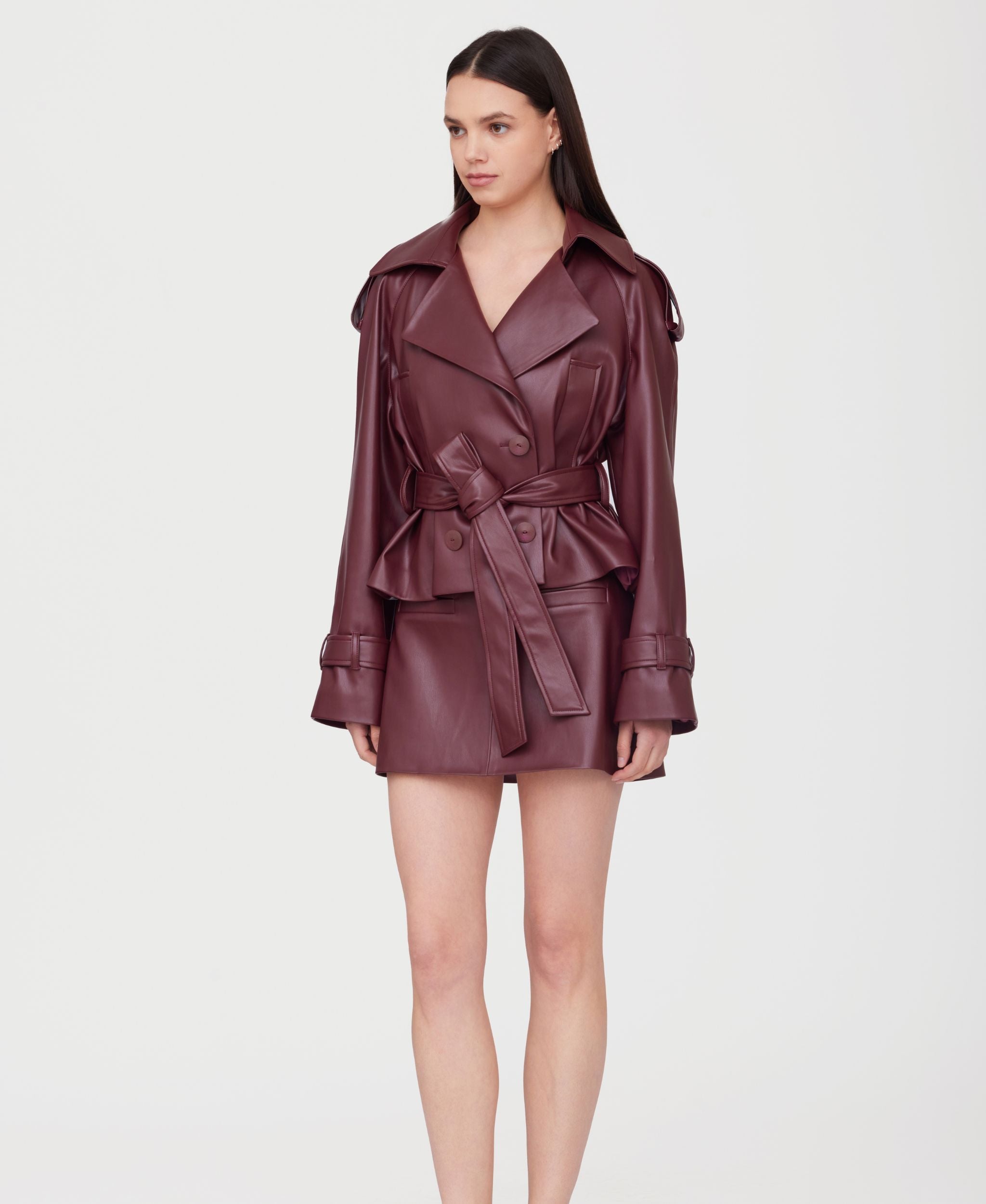 SOTROPA - Cropped Eco Leather Trench | Burgundy, buy at DOORS NYC