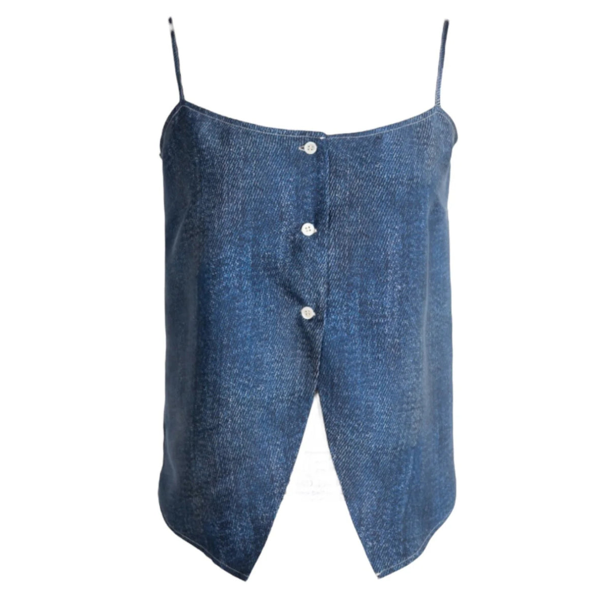 Dark Denim Wash Silk Camisole with Cut-Out Drape