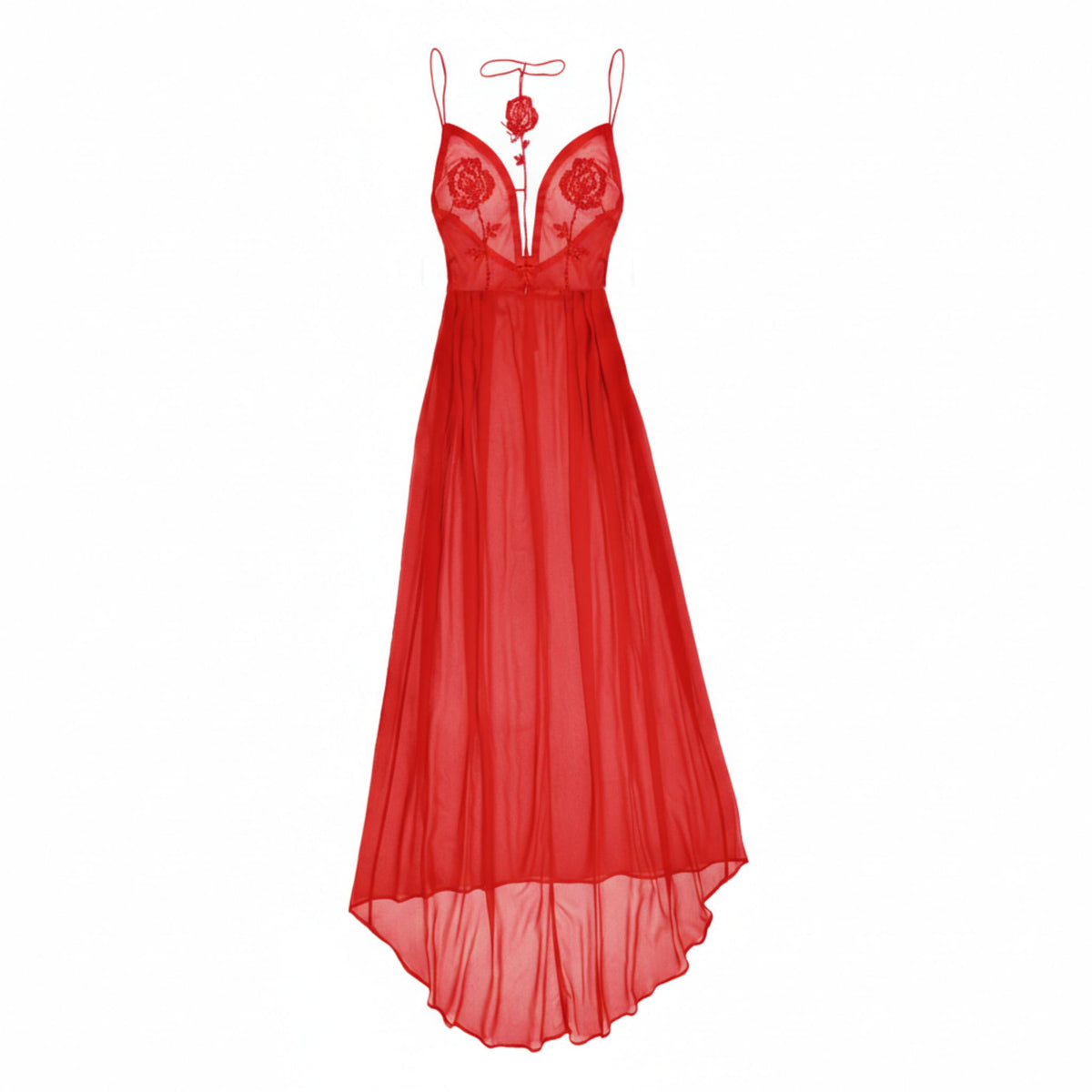 Rose Embroidered Maxi Dress | Red