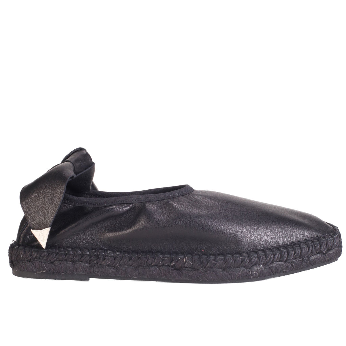 Black Leather Espadrille Slip-On with Chain