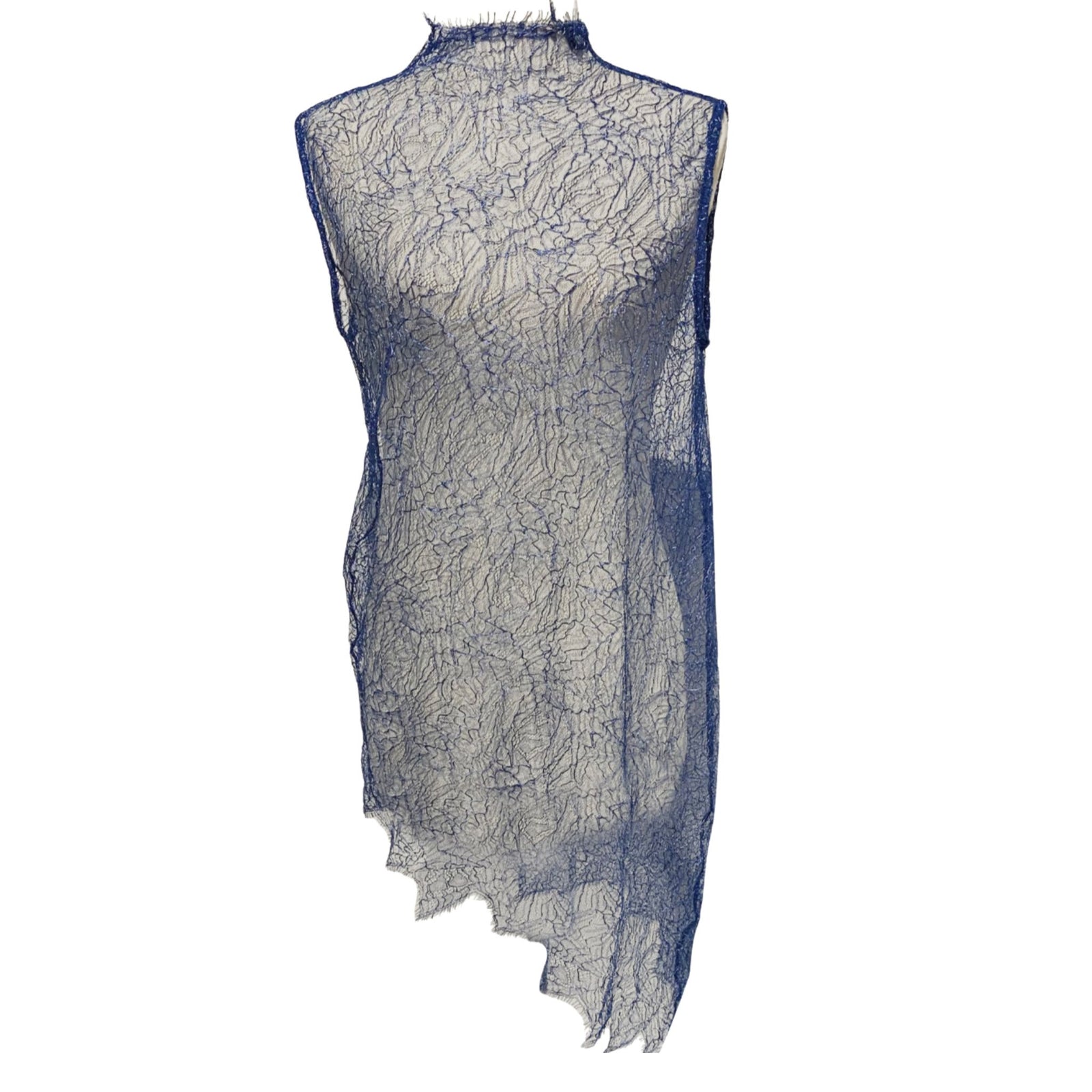Electric Blue Sheer Asymmetrical Lace Top | PR Sample
