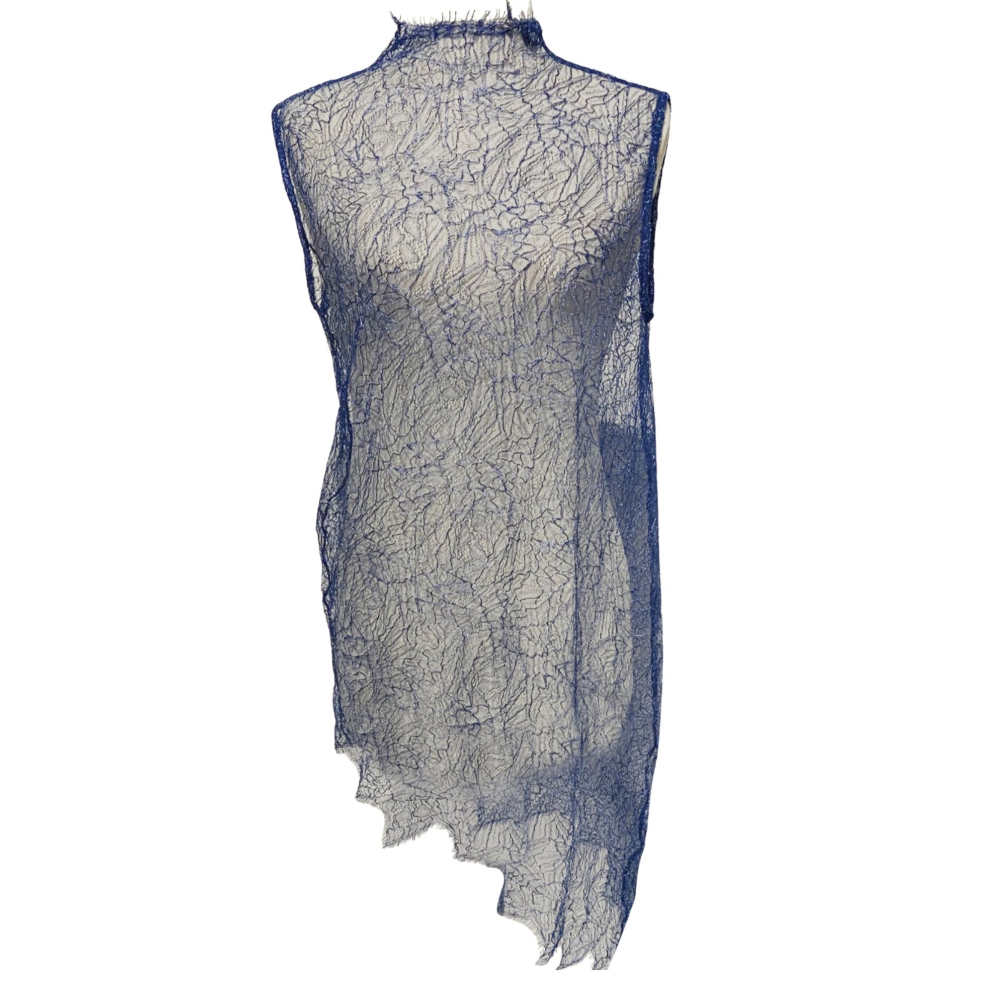Electric Blue Sheer Asymmetrical Lace Top | PR Sample