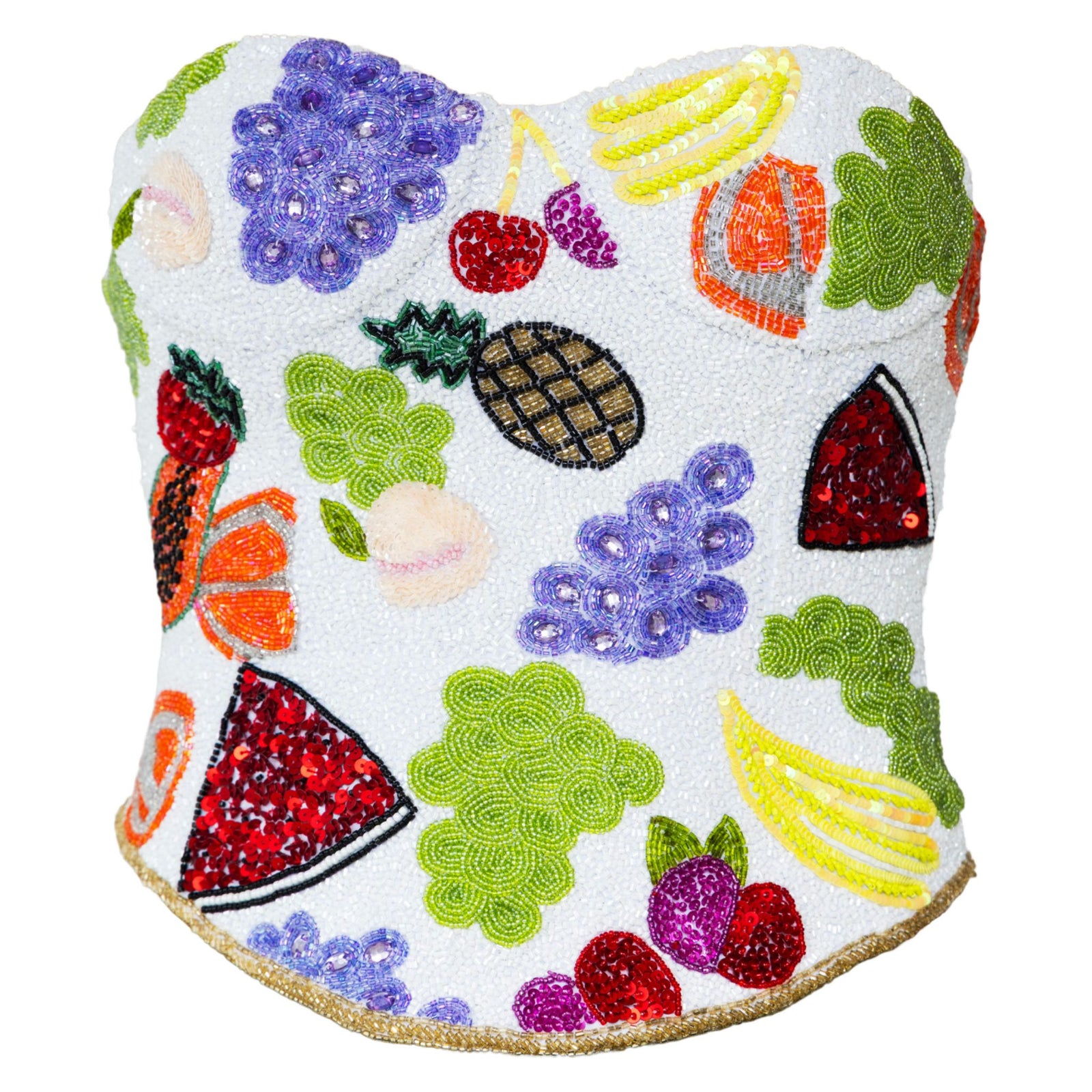 Fruit Hand-Beaded Embellished Corset Top | White