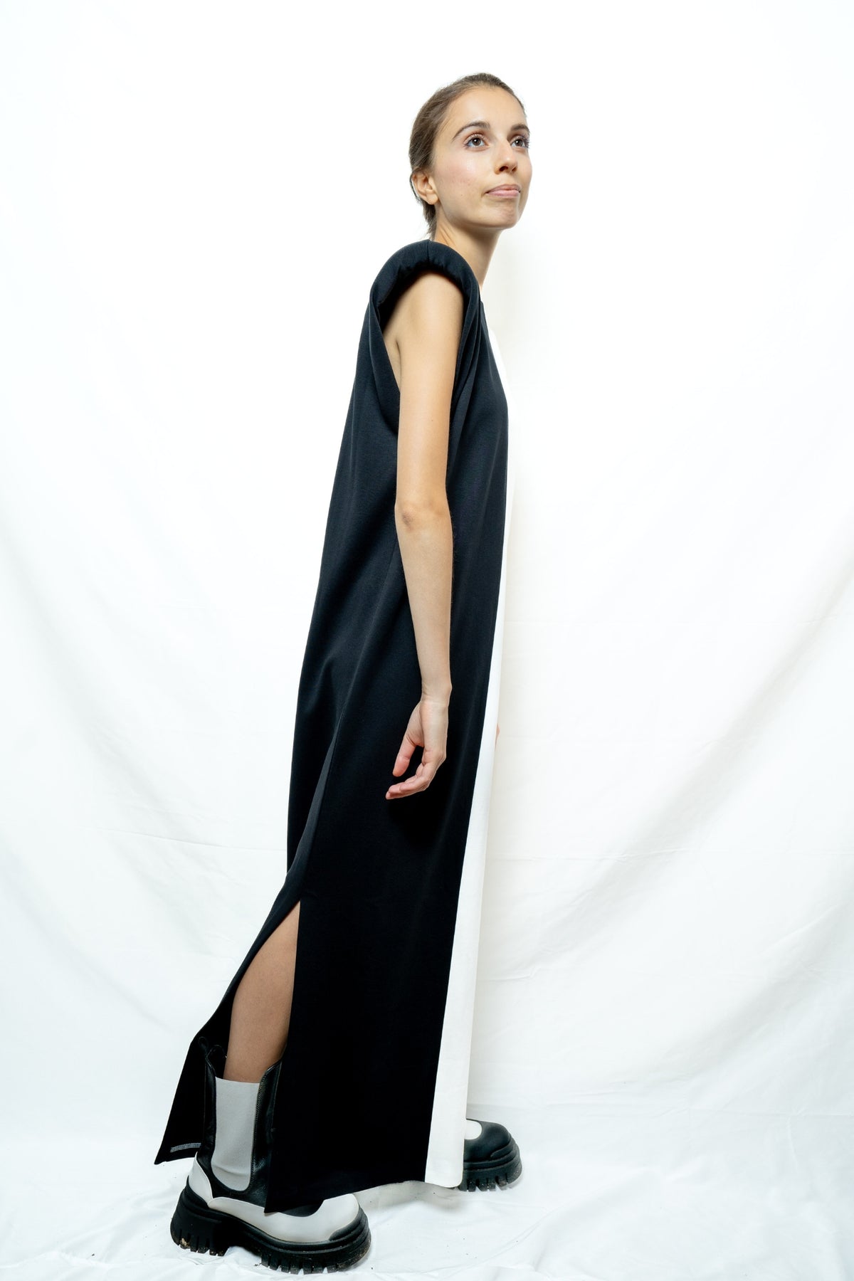 DIVINE HARMONIE - Yin &amp; Yang Sleeveless Two-Tone Dress, buy at DOORS NYC