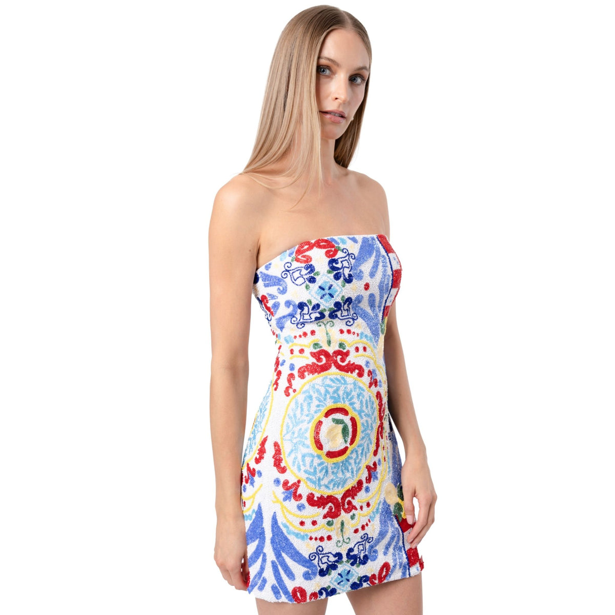 Limoncello Hand-Beaded Embellished Mini Dress | Red