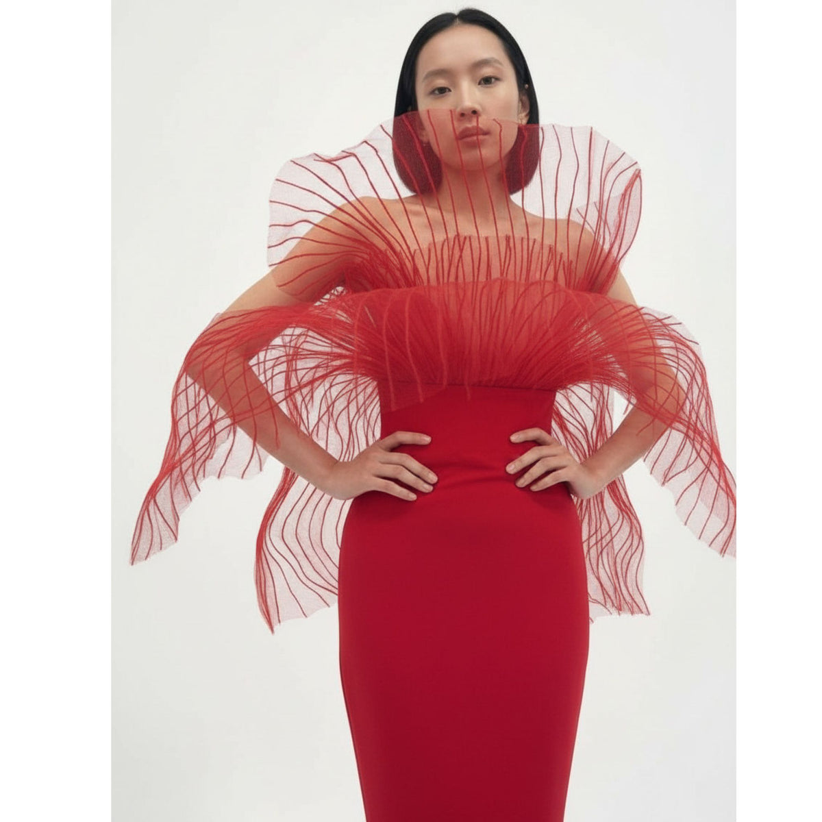 Red Marmaid Structured Gown