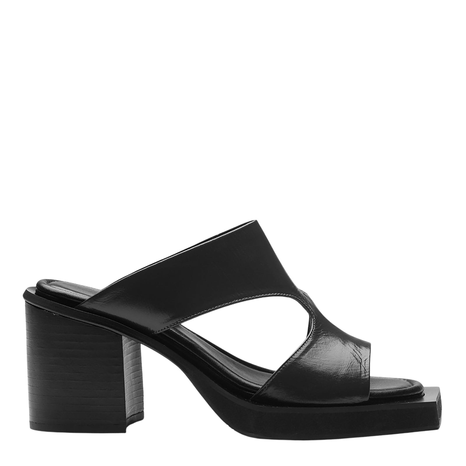 Black Block‑Heel Cutout 
Leather Mules
