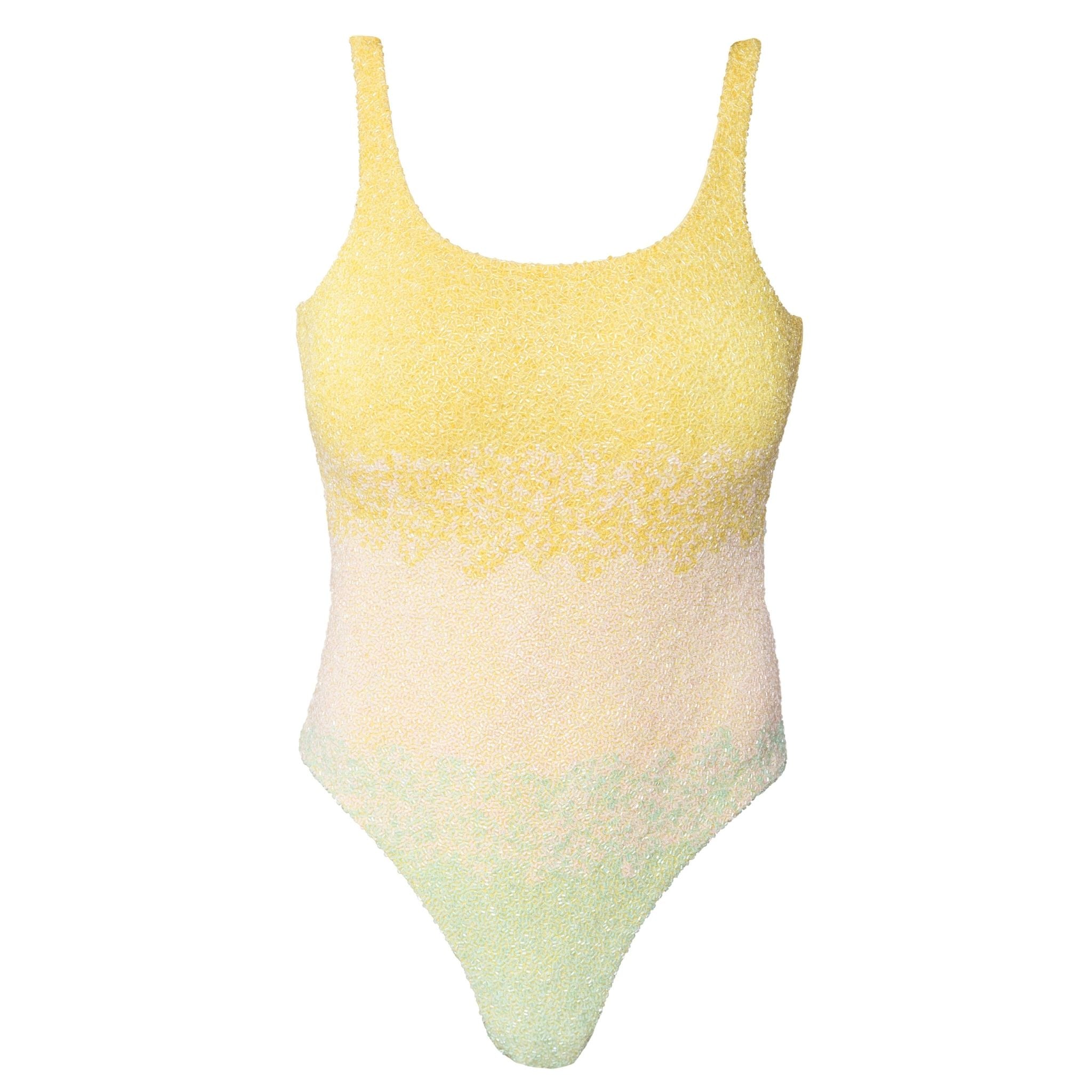 SELF-ADORE - Ombre Hand-Beaded Embellished One-Piece Swimsuit | Yellow, buy at DOORS NYC
