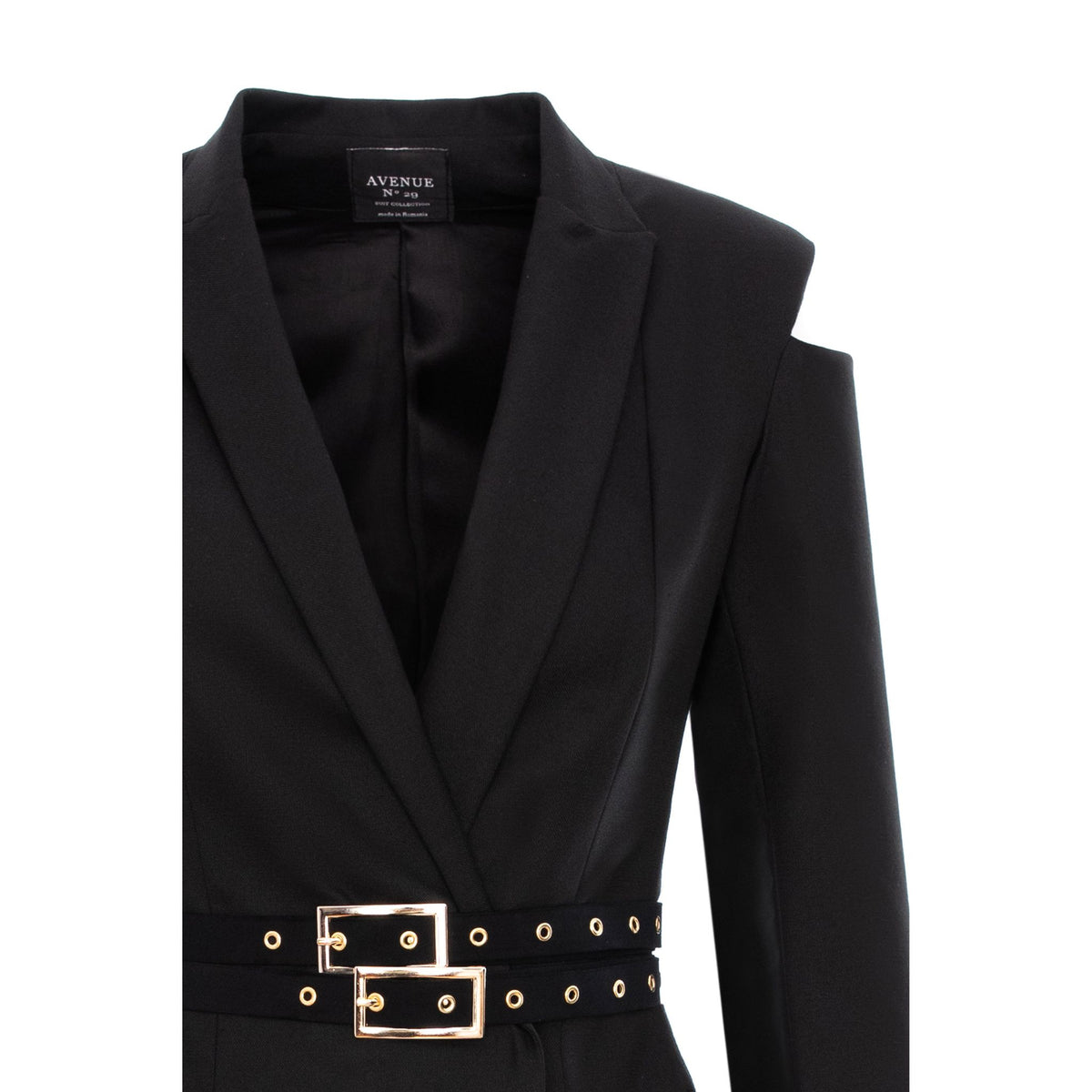 Black Cut-out Blazer Dress With Double Belt