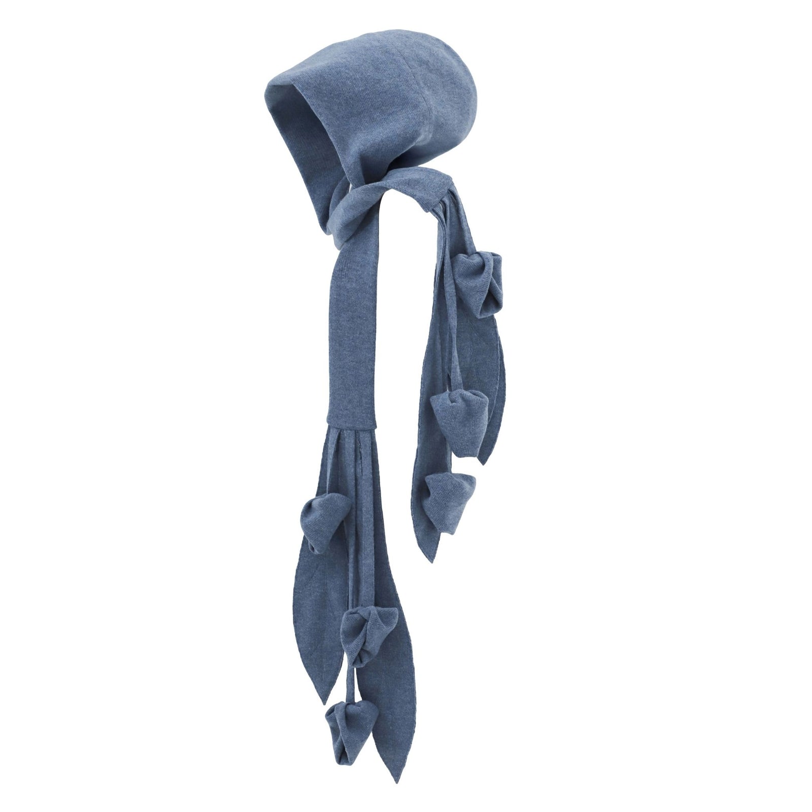 Self-Tie Double Knit Wool Hooded Scarf | Dusty Navy