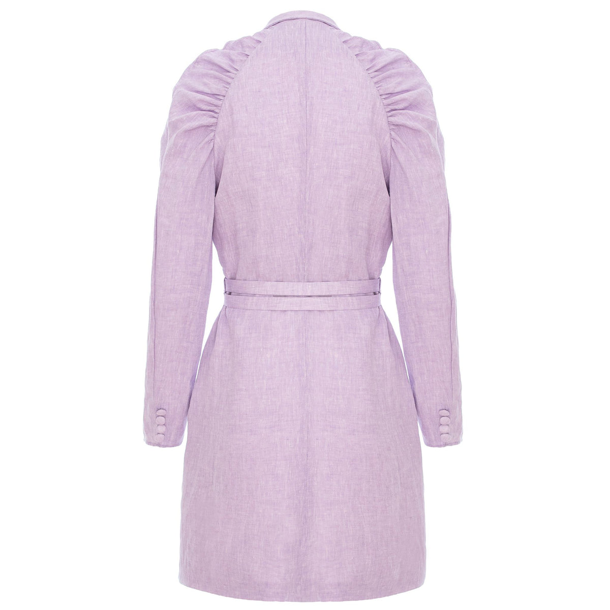 Gathered Raglan Sleeve Linen Blazer Dress With Double Belt - Lilac