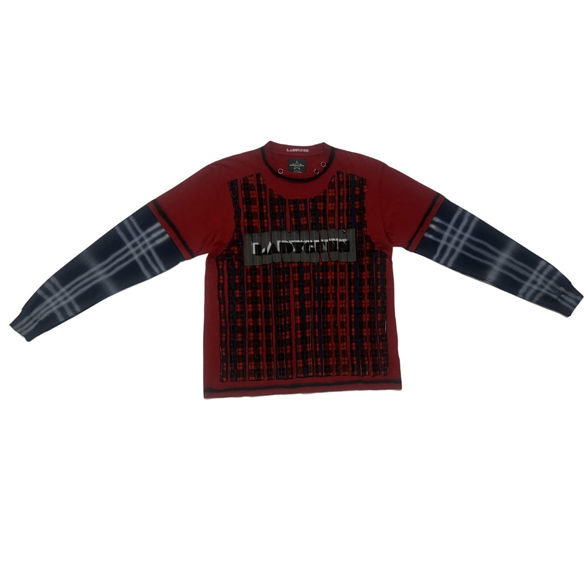 Red Plaid Long Sleeve T-Shirt with Logo | MINDBLOWN x BTSA