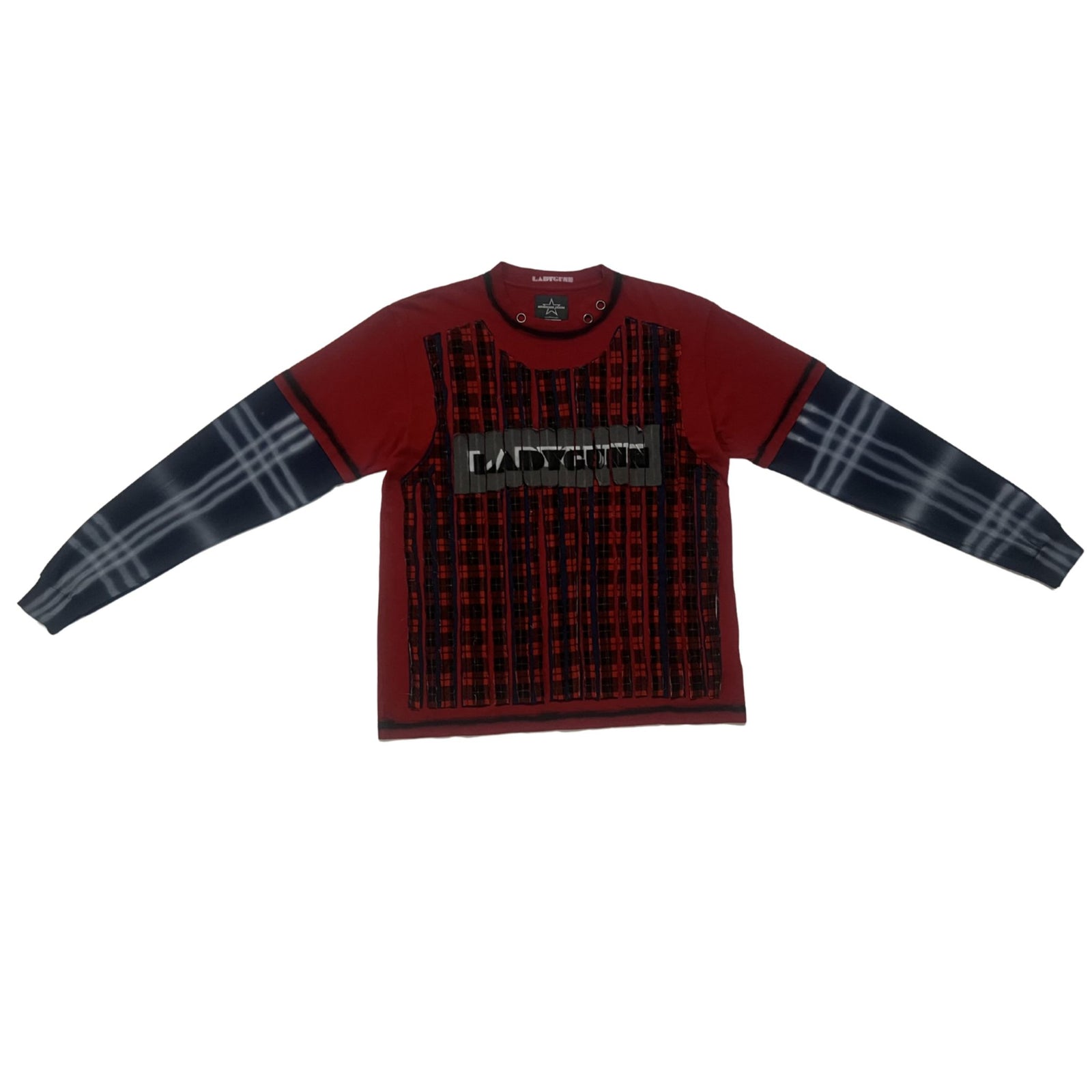 Red Plaid Long Sleeve T-Shirt with Logo | MINDBLOWN x BTSA