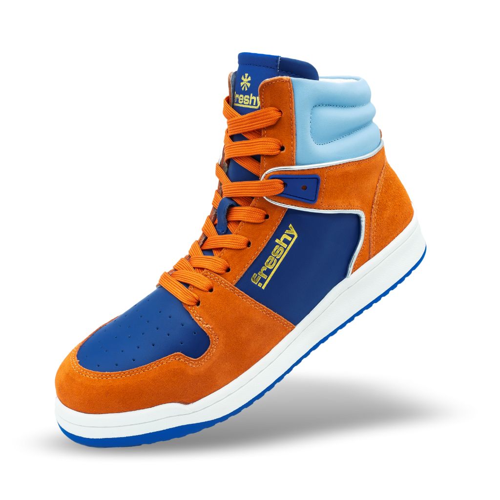 FRESHY - Bounce High-Top Sneakers Orange adn Blue, buy at DOORS NYC