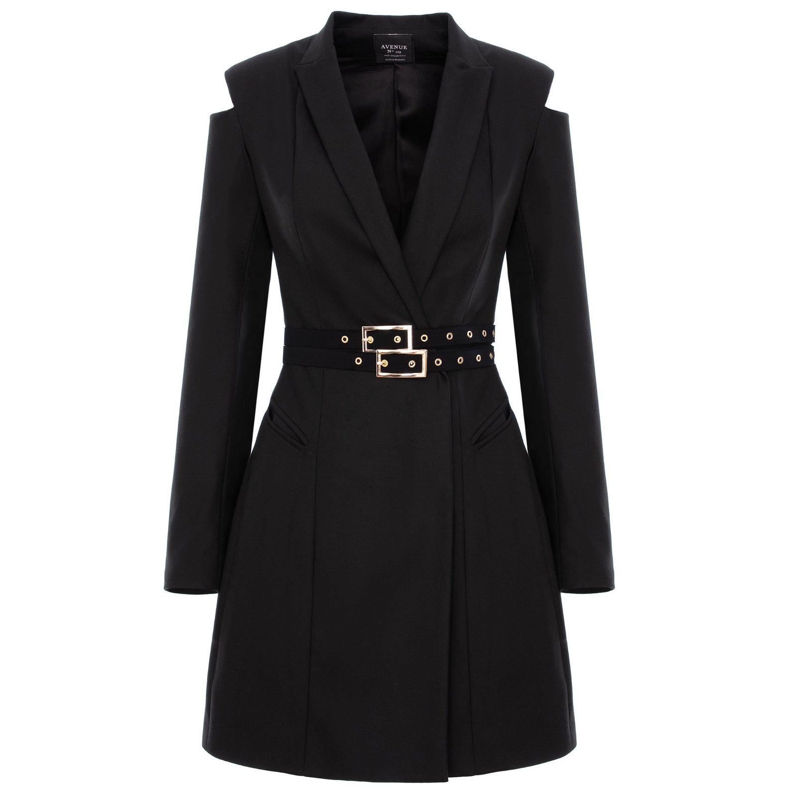 Black Cut-out Blazer Dress With Double Belt