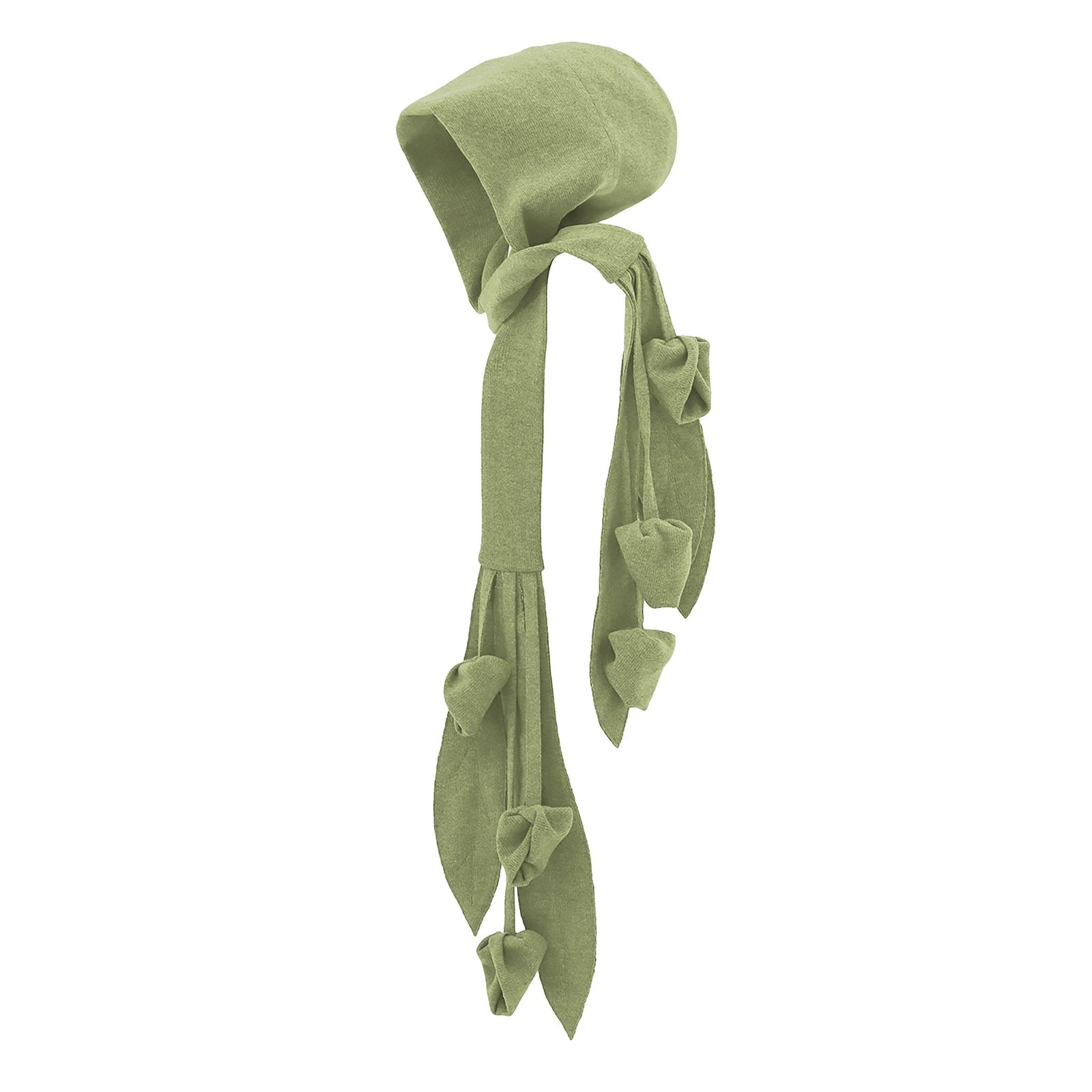 Self-Tie Double Knit Wool Hooded Scarf | Olive Green
