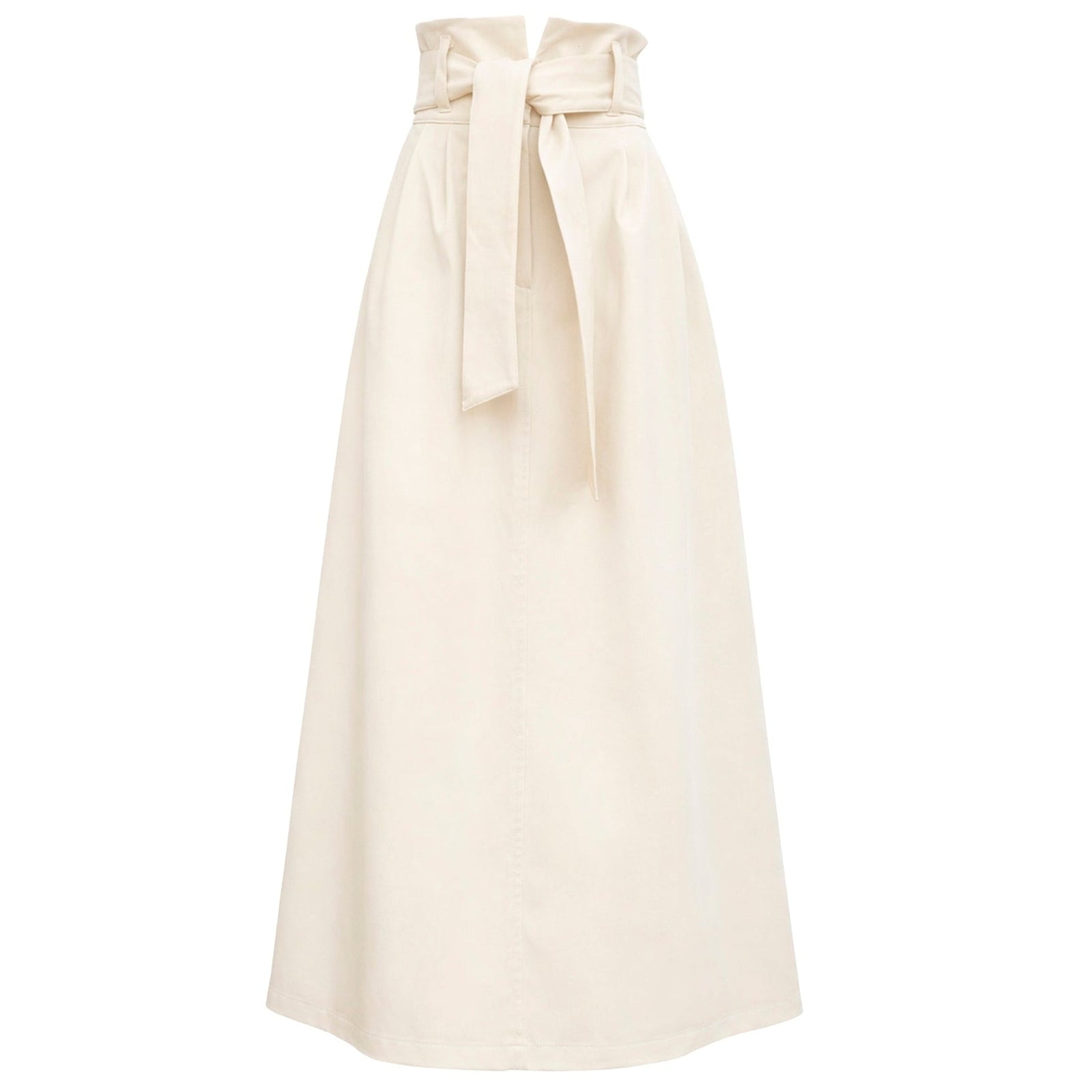 Ecru High Waist A-Line Long Skirt With Belt
