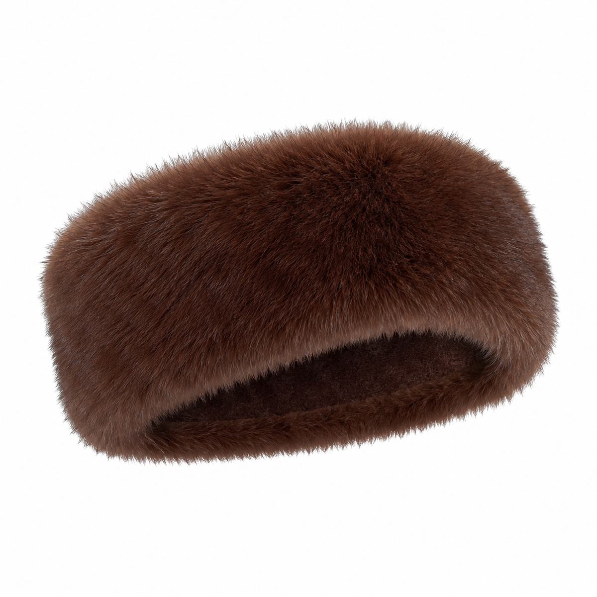 BASSIA dark brown faux mink fur headband with adjustable elastic back, women's winter accessory, buy at DOORS NYC