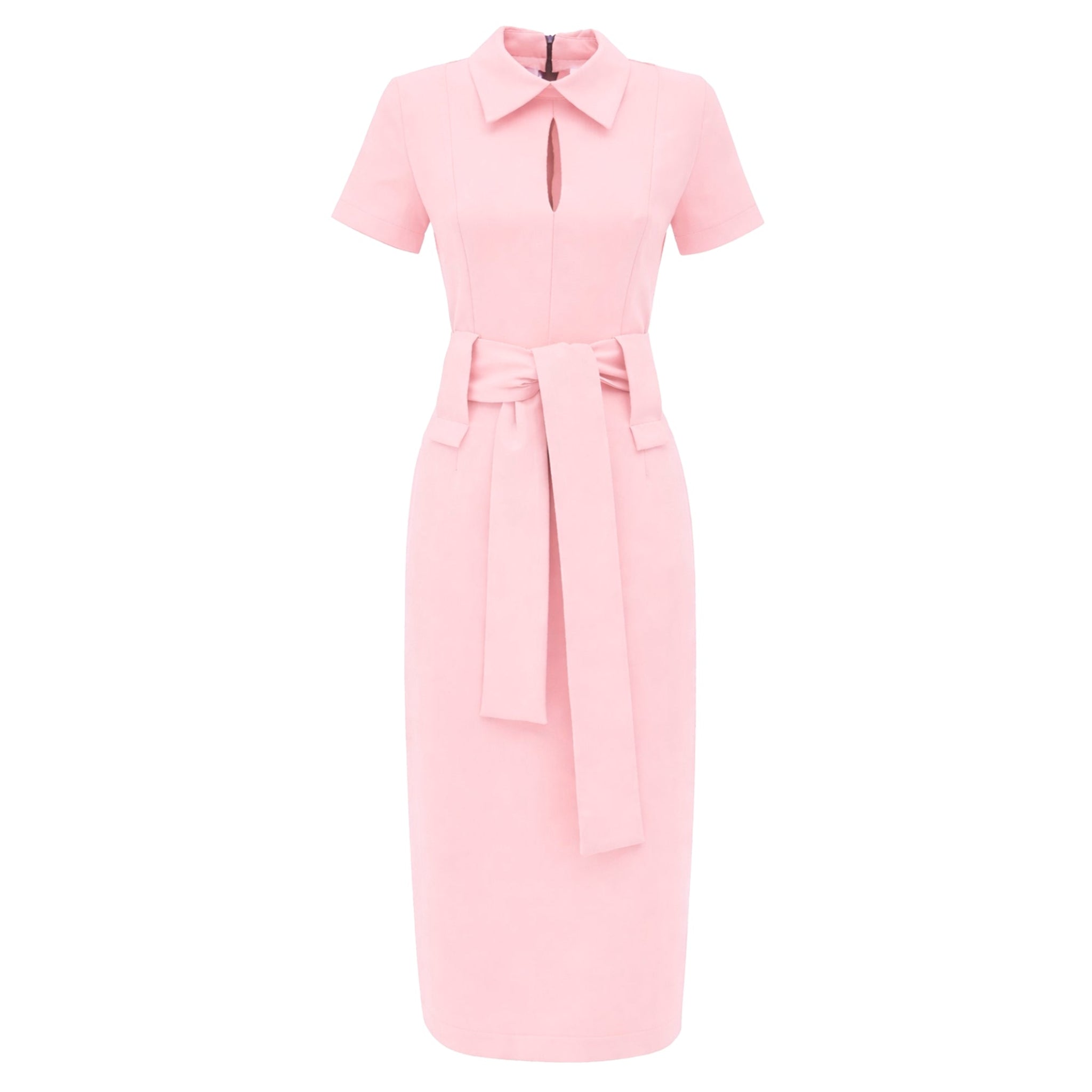 JULIA ALLERT - Short Sleeve Midi Dress With Belt - Blush Pink | DOORS NYC JULIA ALLERT - Short Sleeve Midi Dress With Belt - Blush Pink | DOORS NYC