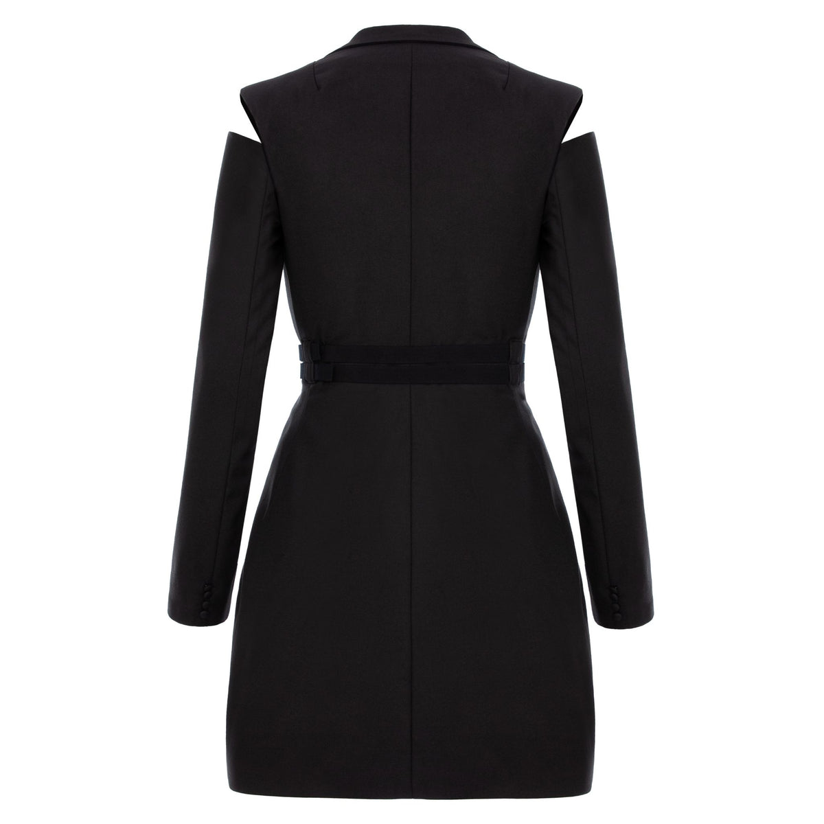 Black Cut-out Blazer Dress With Double Belt