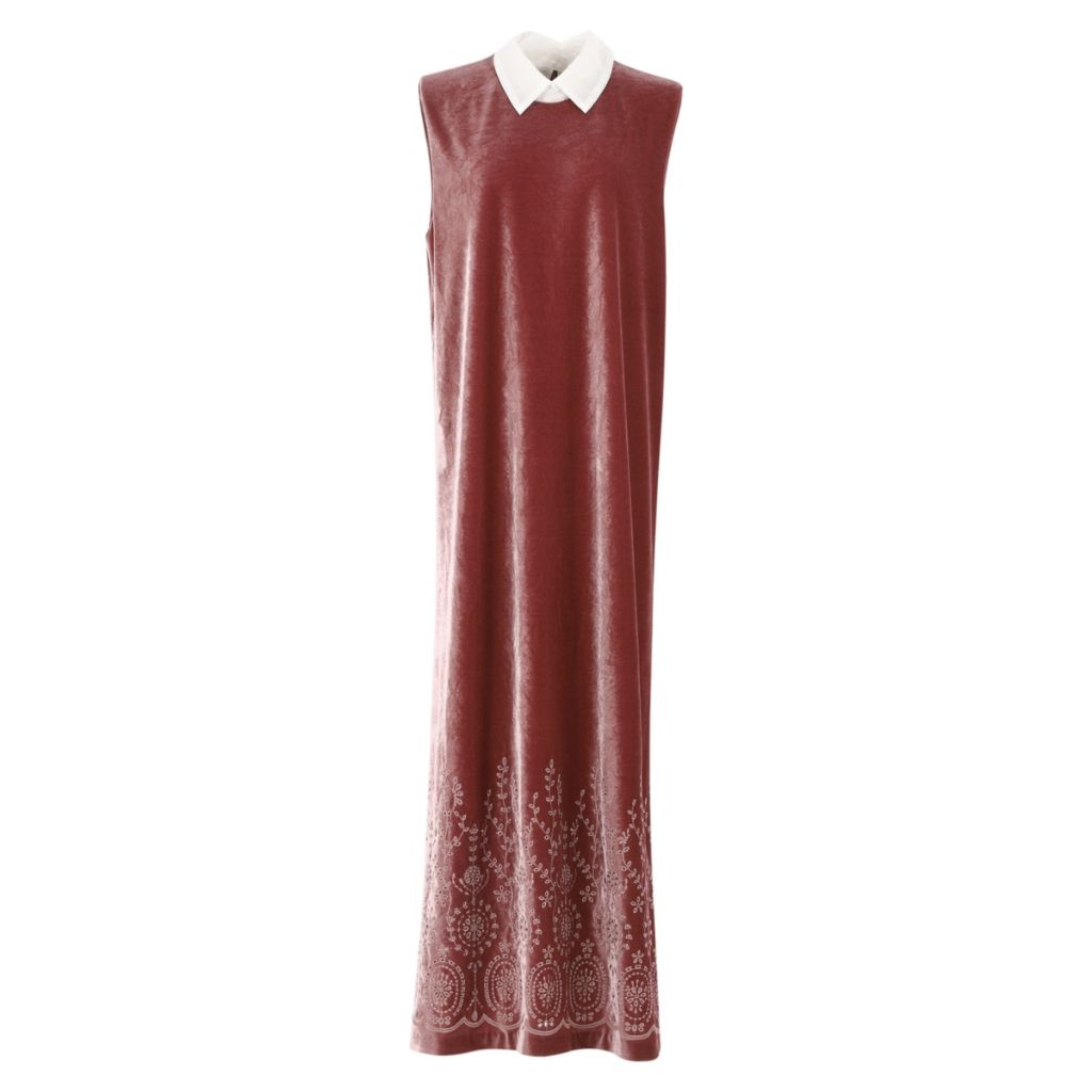 Velvet Embroidered Sleeveless Dress | Pink