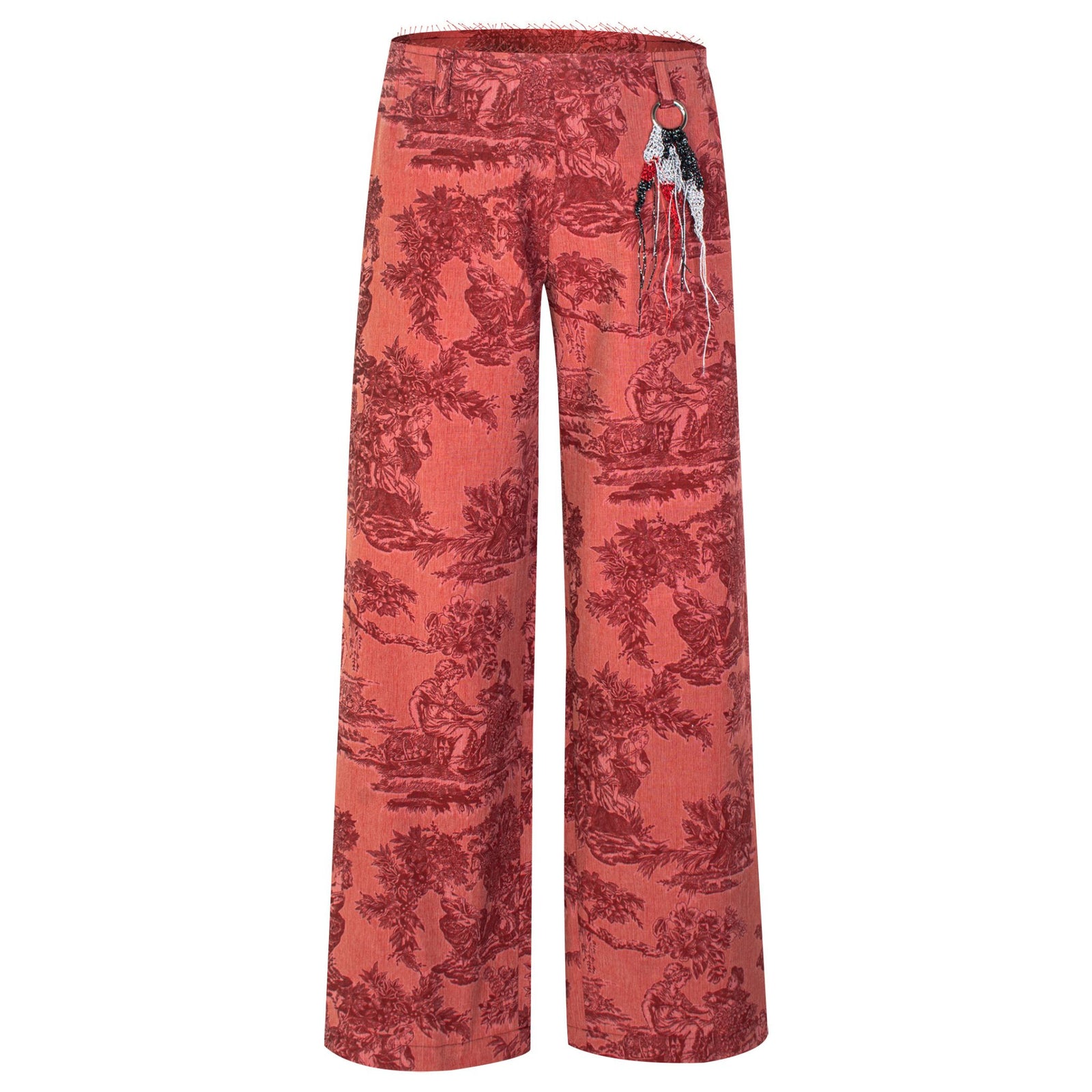 Red Jacquard Straight Leg Trousers