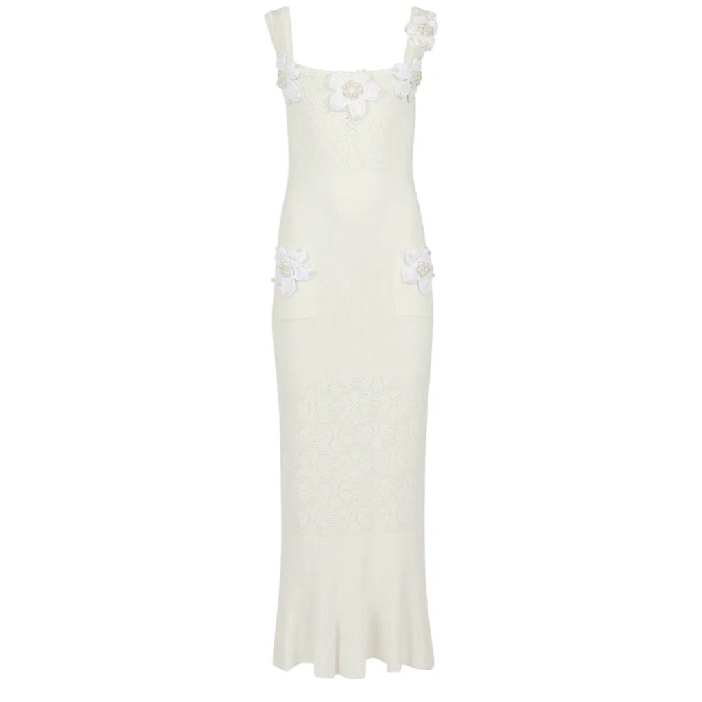 ANDREEVA - White Vanilla Knit Dress With Handmade Embroidery| DOORS NYC