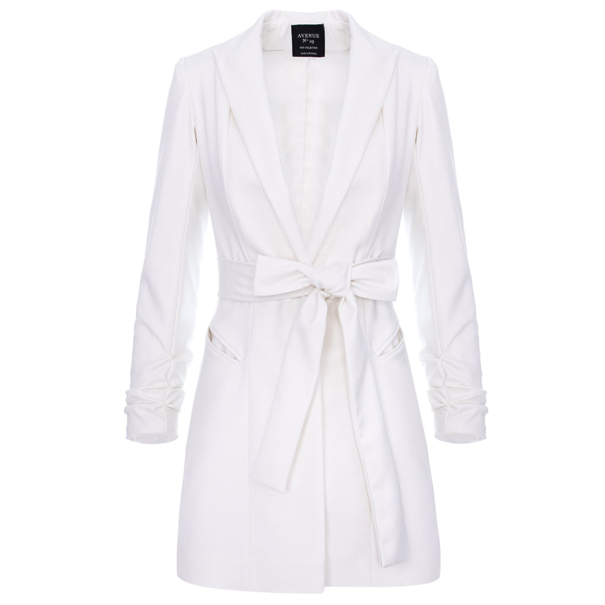 White Single Breasted Blazer With In Seam Belt