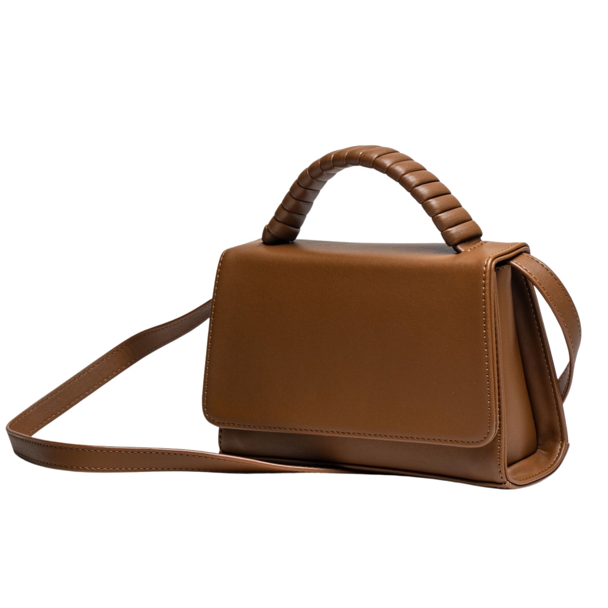 MVLUCKY - Camel Vegan Leather Paris Clutch With Beaded Handle, buy at DOORS NYC