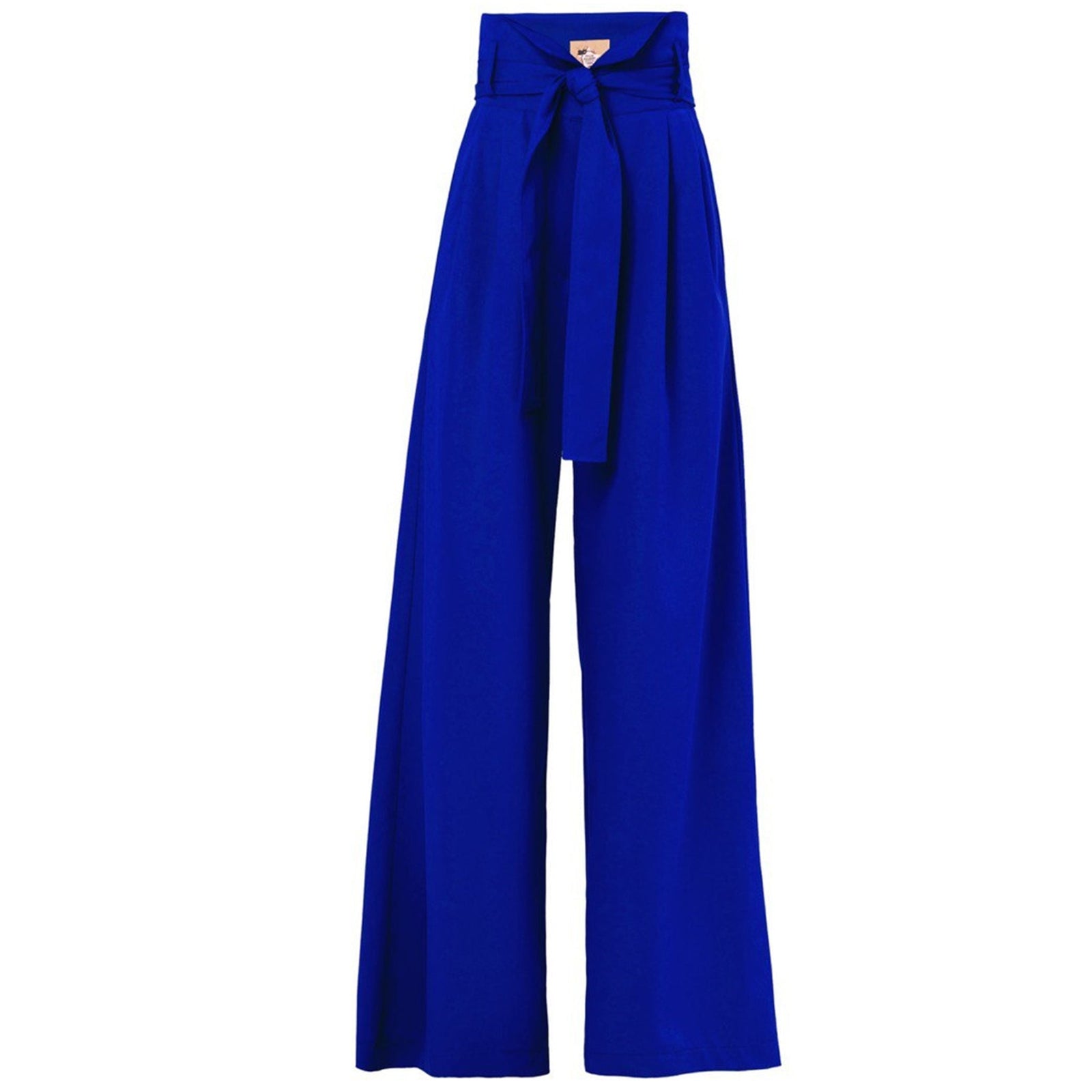 JULIA ALLERT Blue High Waist Long Wide Leg Trousers with a matching fabric belt, paperbag waist, pleated front, and flowing wide legs.