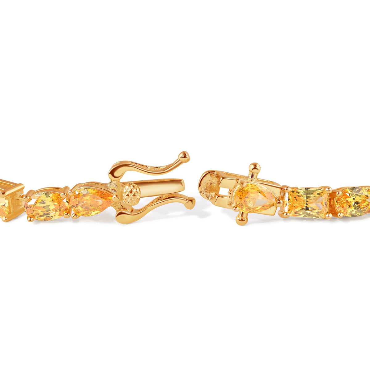 Gold bracelet with yellow gemstones on a white background
