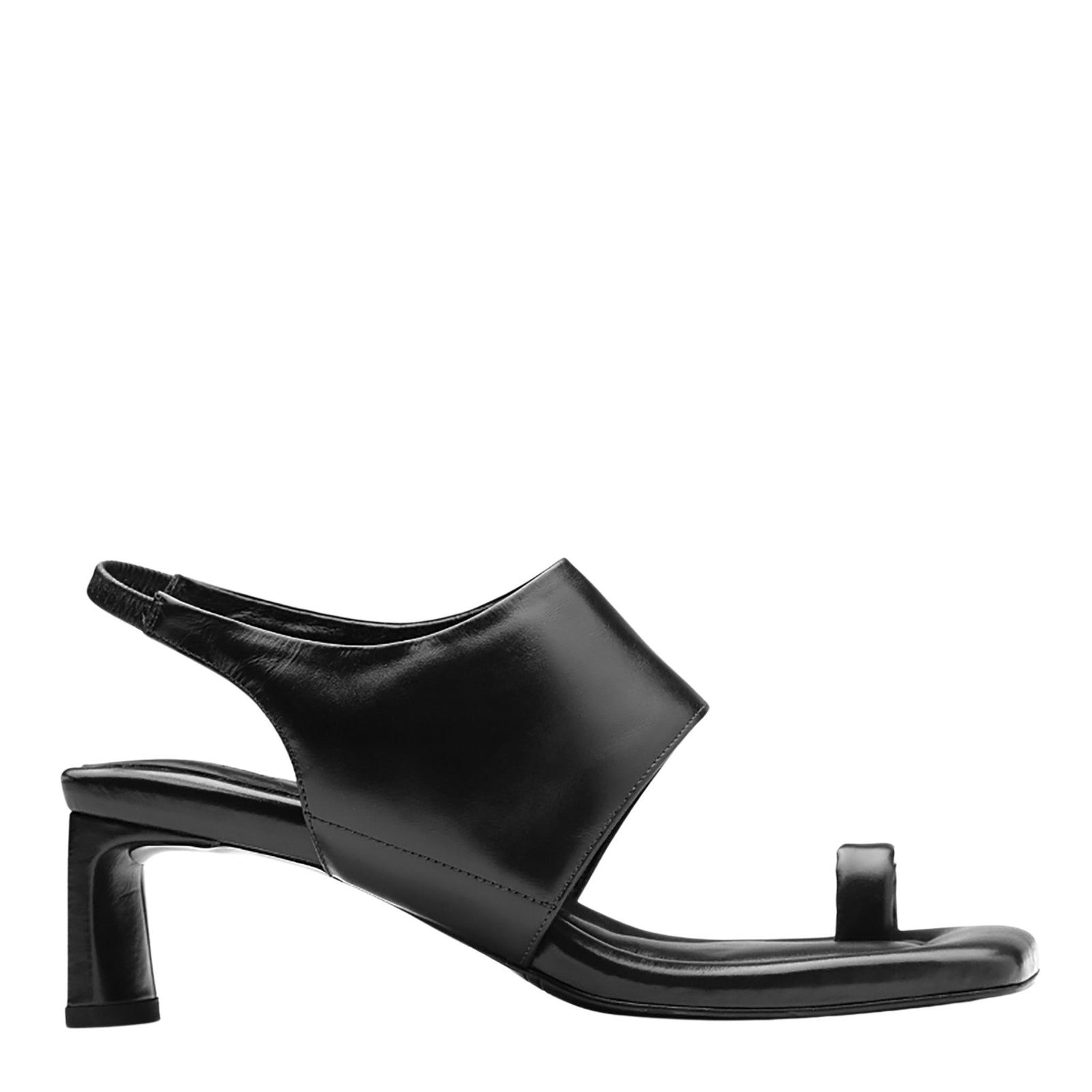 Black Leather Square-Toe Slingback Sandals