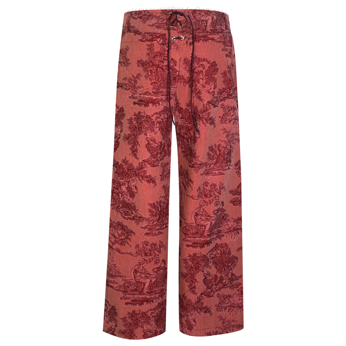 Red Jacquard Straight Leg Trousers