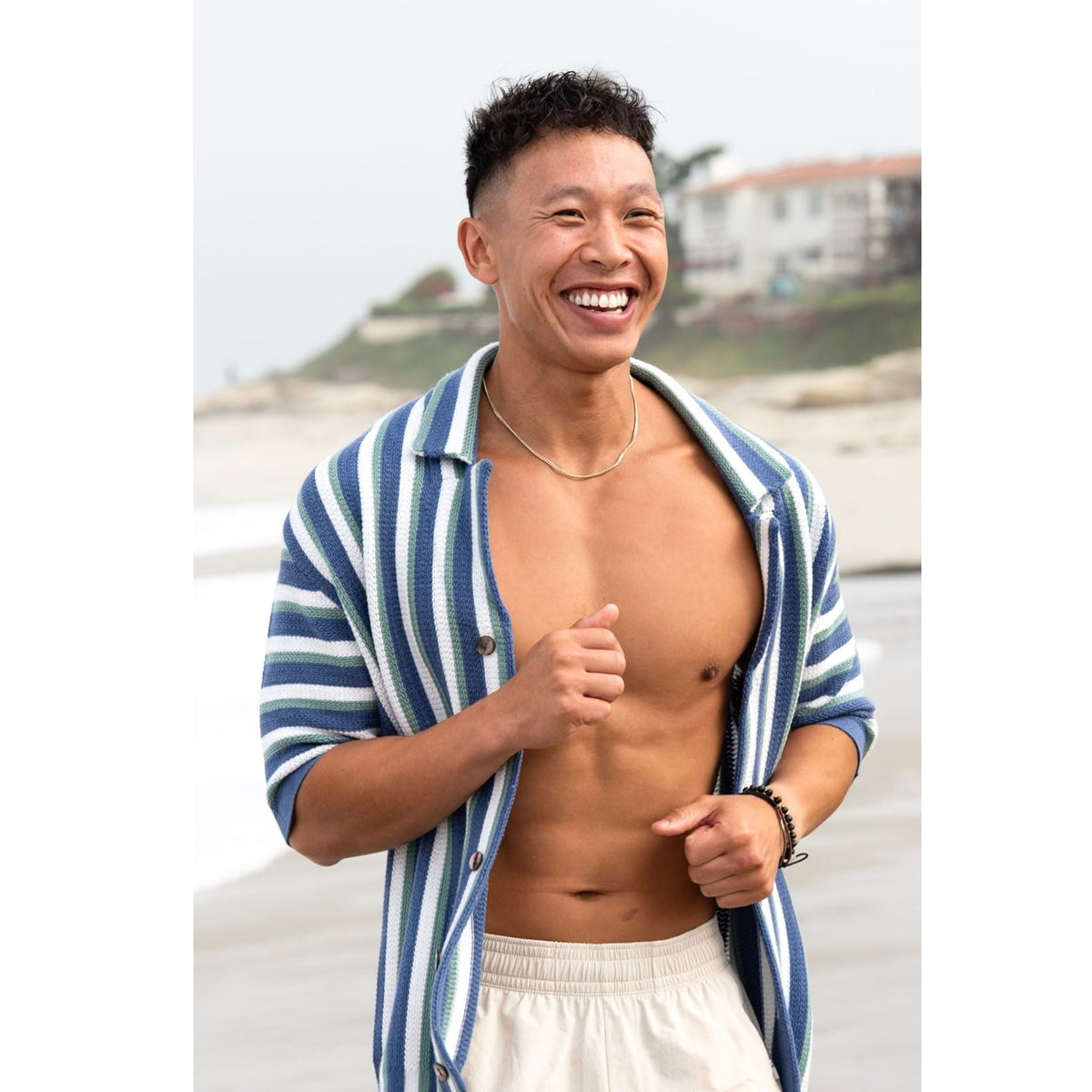 Striped Button-Up Shirt in Midnight Blue &amp; Sage