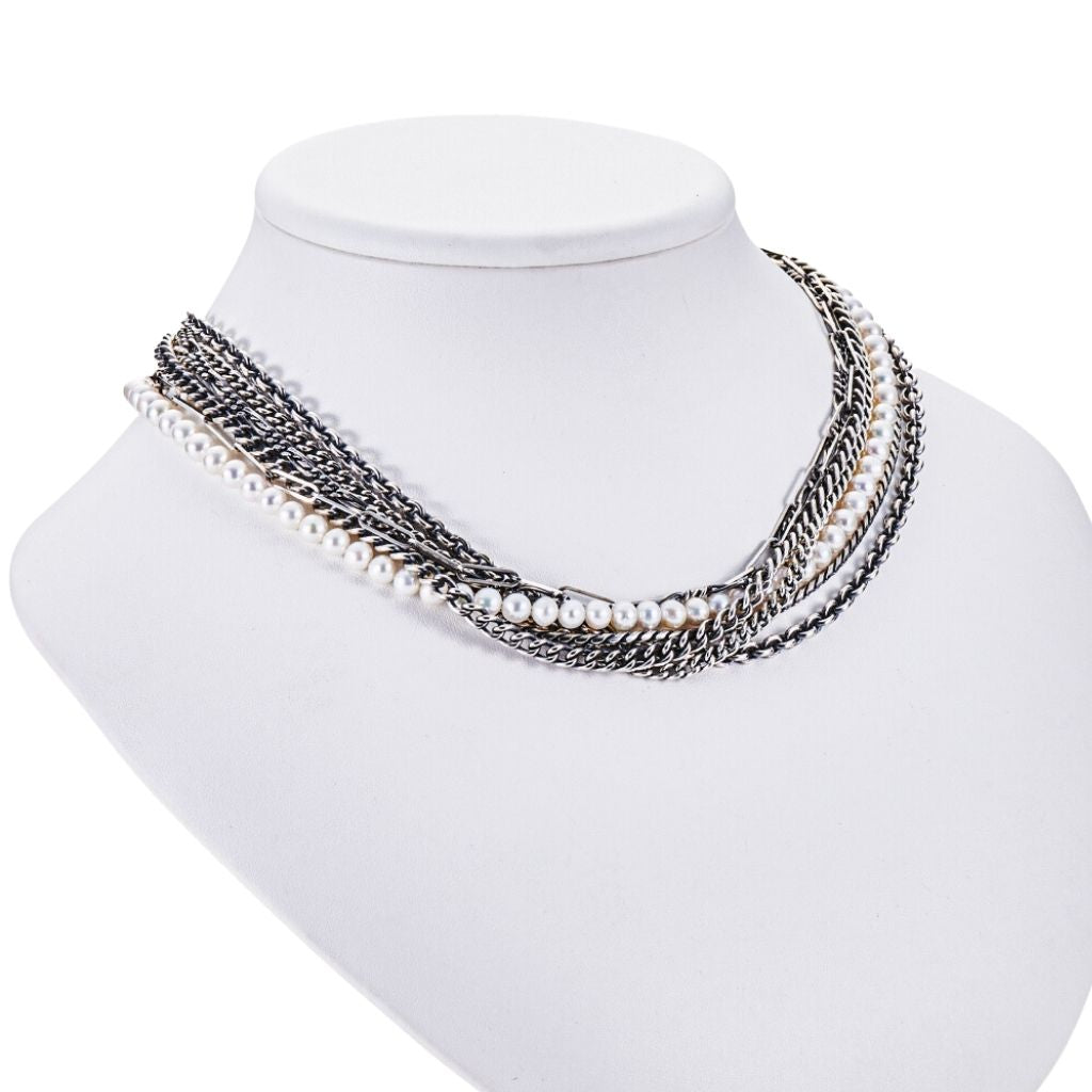 MASANA - Layered Silver and Pearl Necklace, buy at DOORS NYC