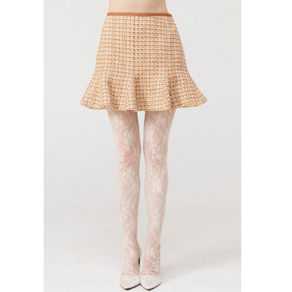 Lune Dorée Flared Mini Skirt in Beige