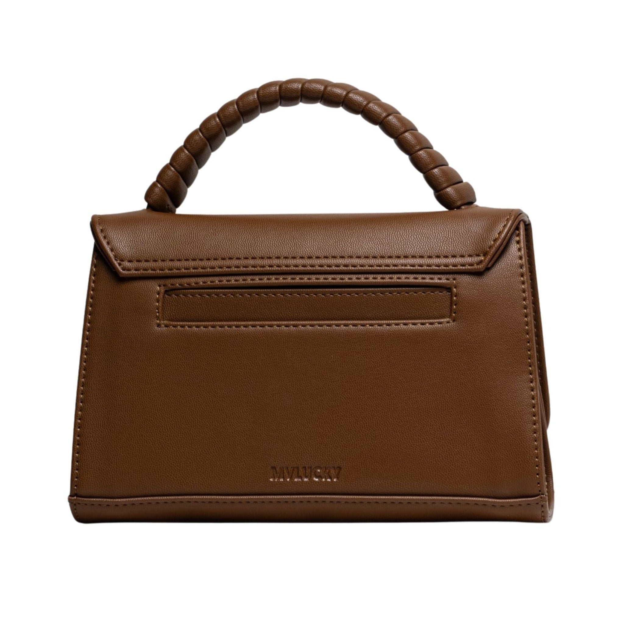 MVLUCKY - Camel Vegan Leather Paris Clutch With Beaded Handle, buy at DOORS NYC