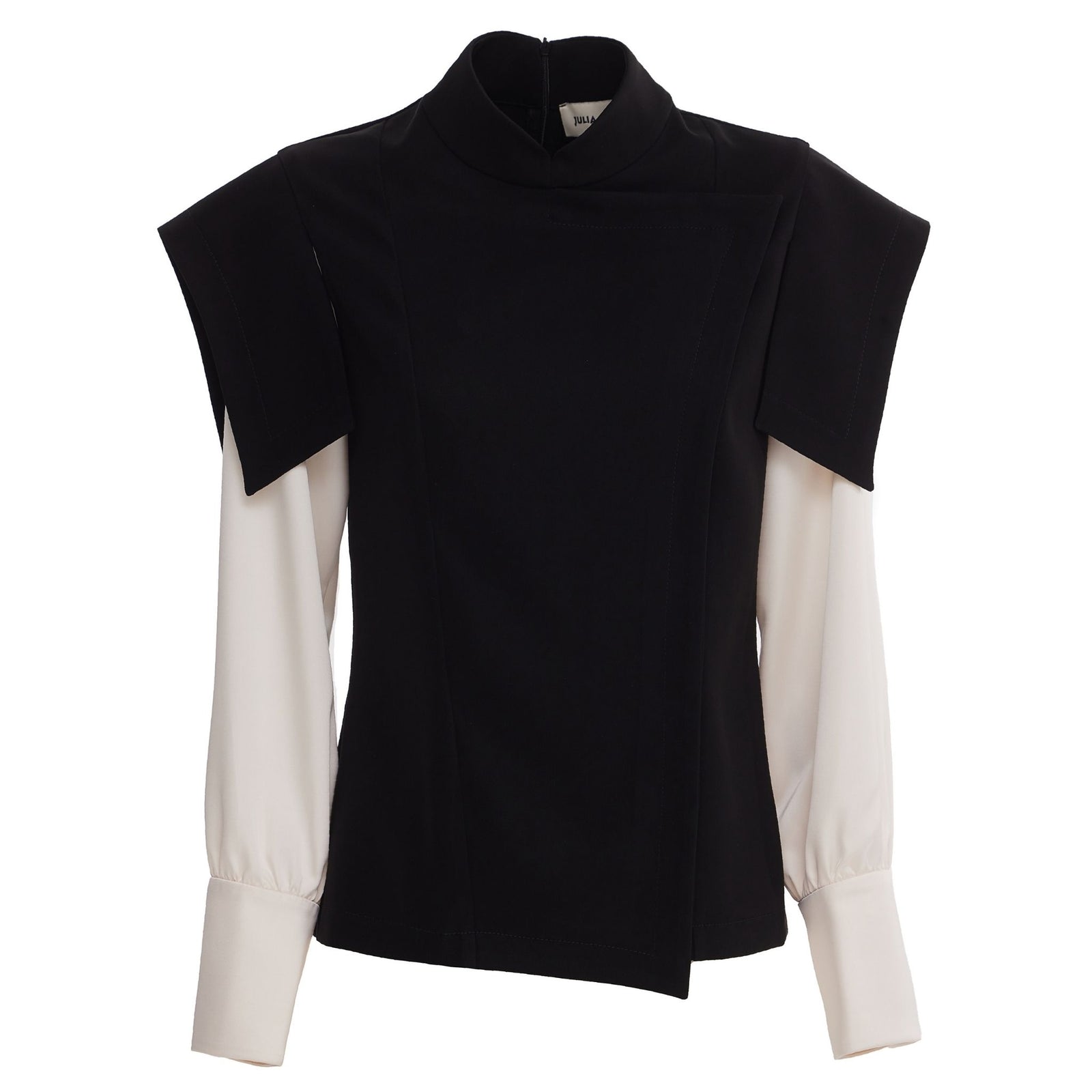 Tailored Blazer-Style Blouse With Satin Sleeves | Black & Ivory