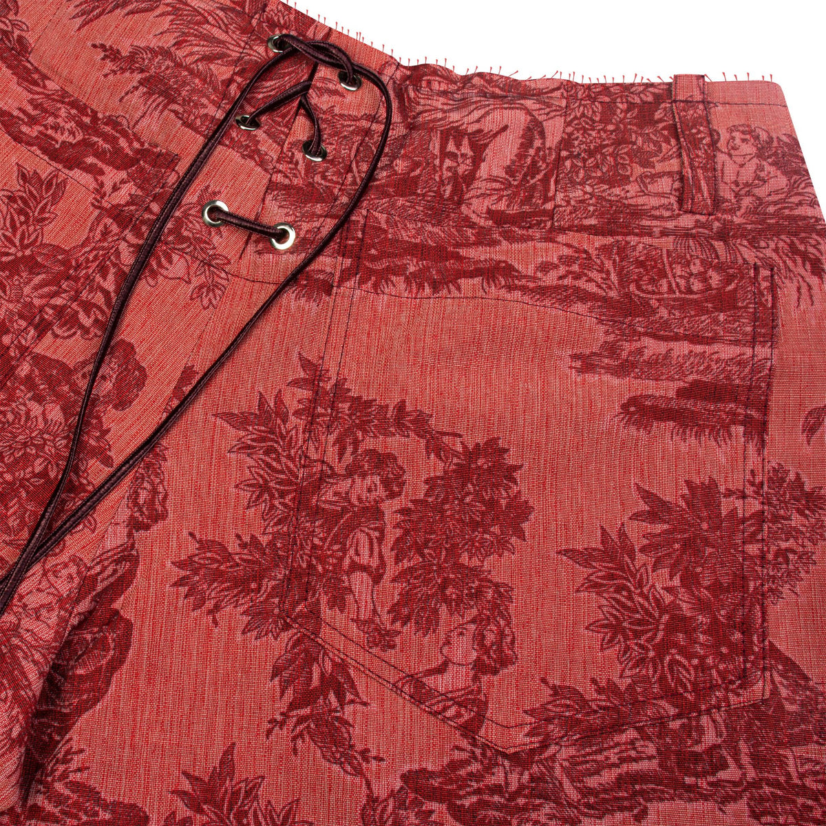 Red Jacquard Straight Leg Trousers